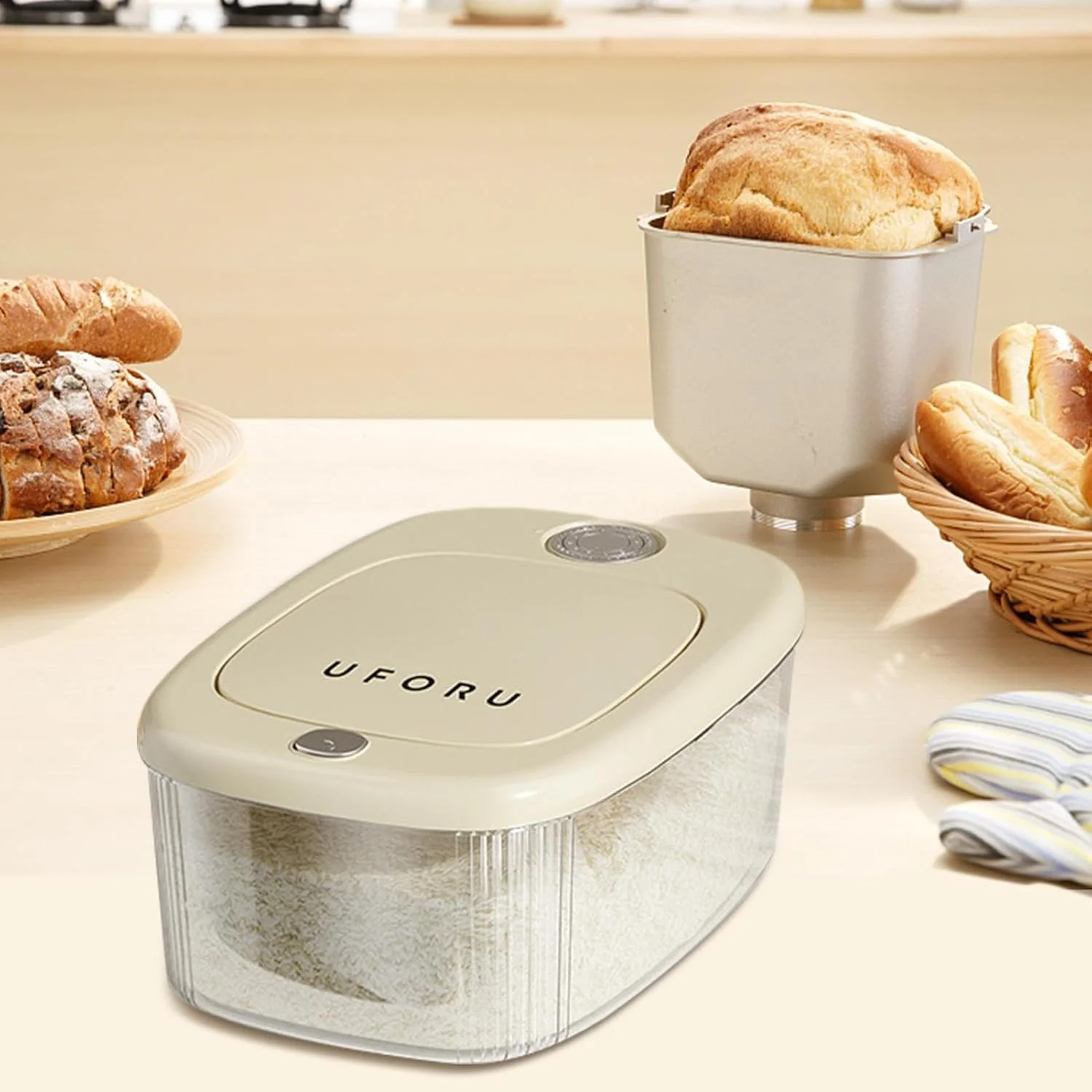 Rice Storage Bin - Space Saving Rice Storage Containers | Food-Safe Kitchen Sealed Bins Multifunctional Airtight Dispenser for Organizing