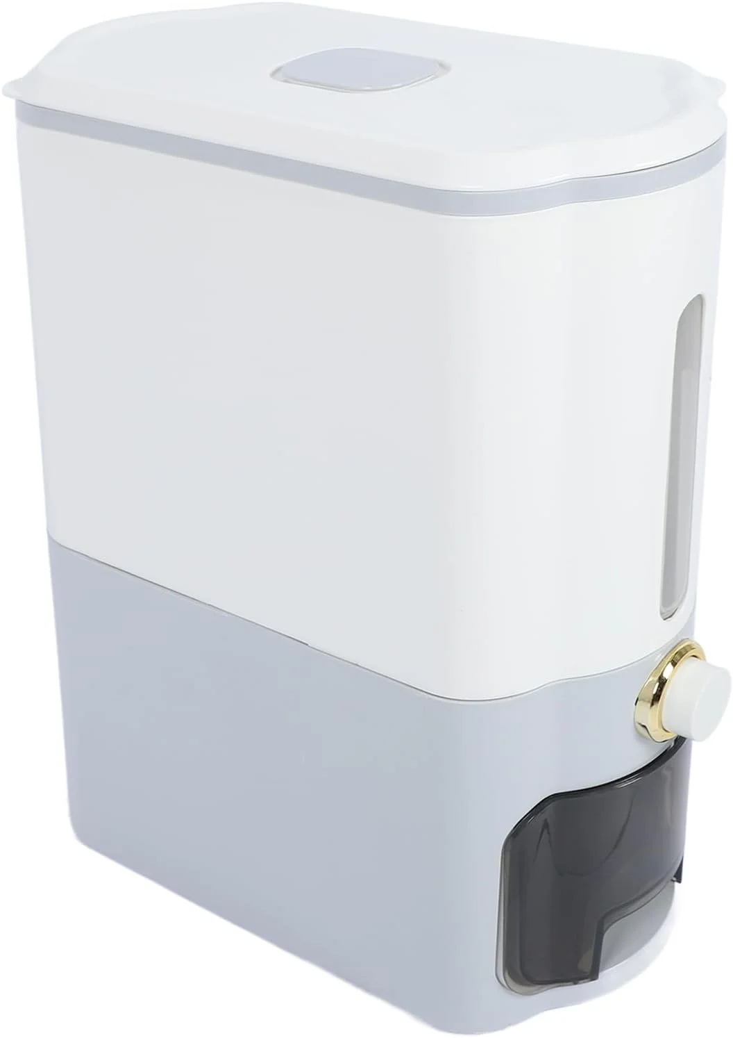 ظرف نگهداری برنج Haofy با مکانیزم فشاری، مخزن ذخیره سازی بزرگ با پیمانه اندازه گیری، جنس PP (خاکستری روشن)