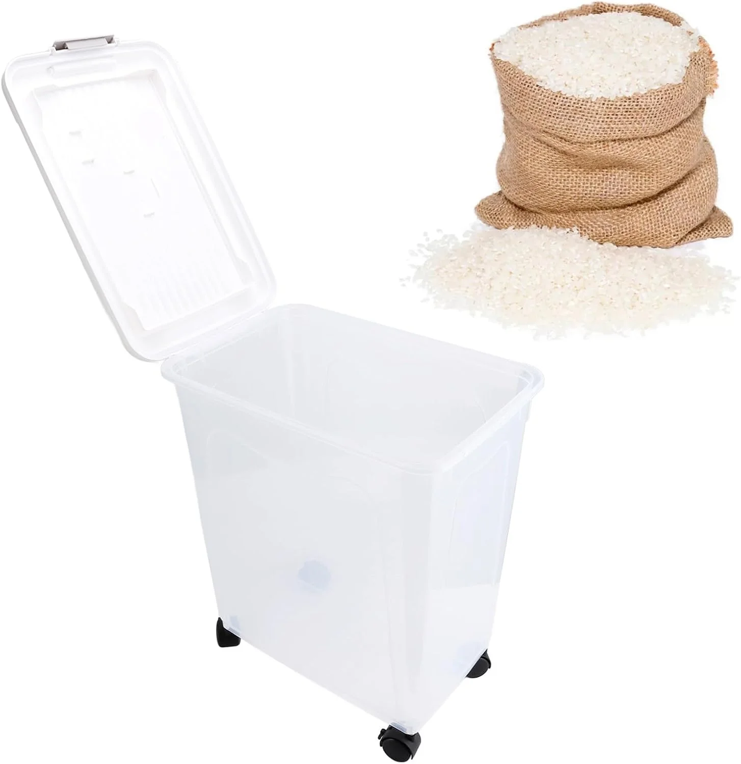 Fockety Large Food Storage Container, Airtight Rice Container with Lid, Transparent PP Pantry Canister for Cereal, Flour, Snacks, Dog Food Storage for Kitchen or Restaurant Fockety Large Food Storage Container, Airtight Rice Container with Lid, Transparent PP Pantry Canister for Cereal, Flour, Snacks, Dog Food Storage for Kitchen or Restaurant