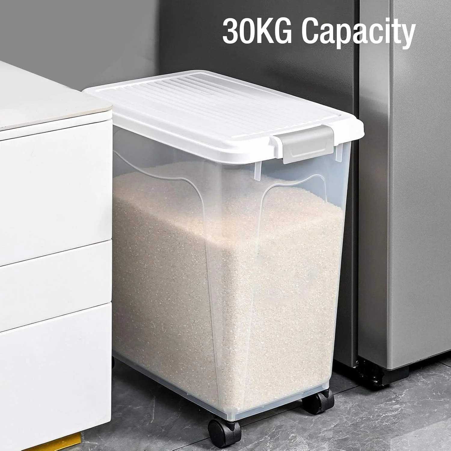 Fockety Large Food Storage Container, Airtight Rice Container with Lid, Transparent PP Pantry Canister for Cereal, Flour, Snacks, Dog Food Storage for Kitchen or Restaurant Fockety Large Food Storage Container, Airtight Rice Container with Lid, Transparent PP Pantry Canister for Cereal, Flour, Snacks, Dog Food Storage for Kitchen or Restaurant