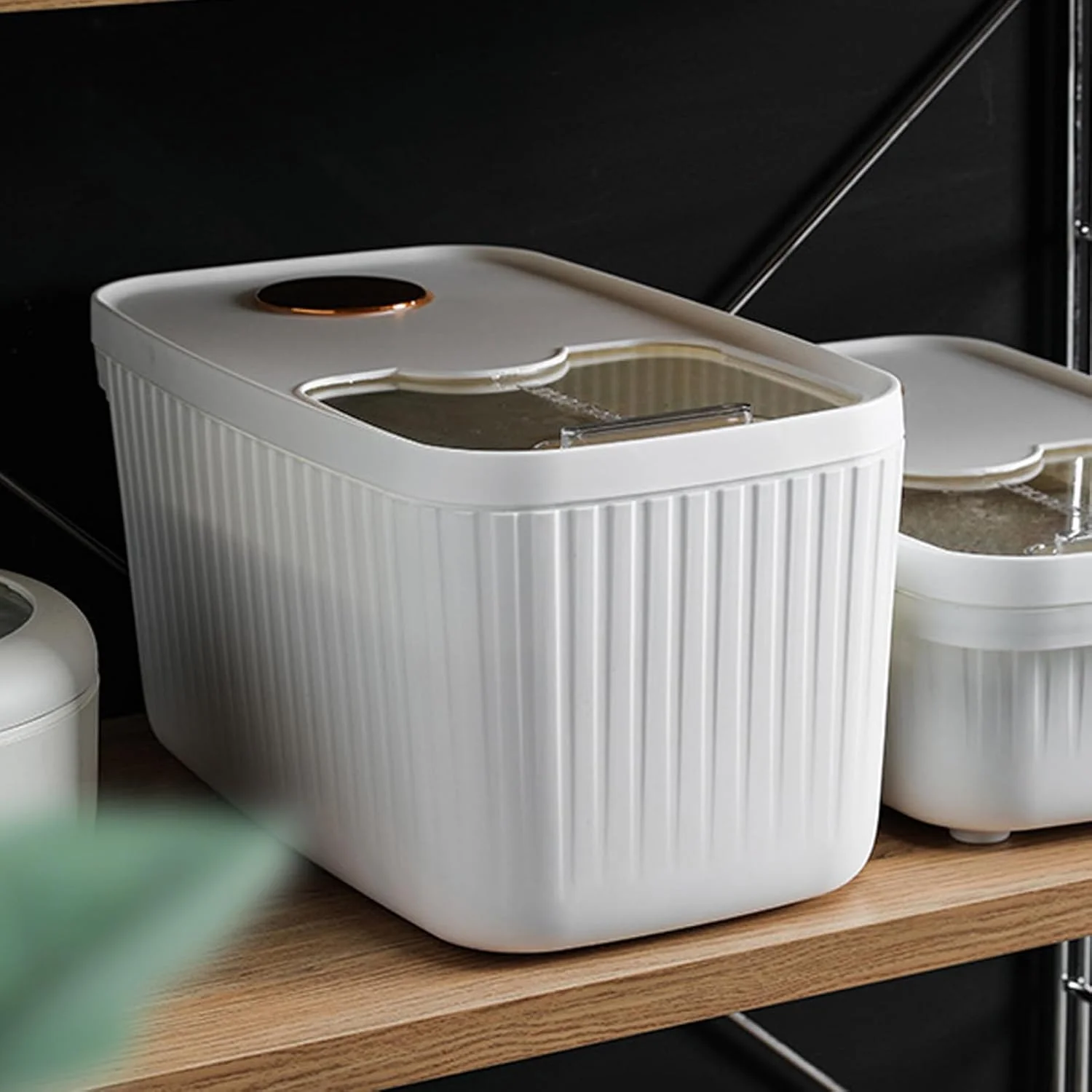 ظرف برنج 10 کیلوگرمی GLOGLOW، مخزن نگهداری مواد غذایی با پنجره شفاف برای حبوبات، آرد، شکر، قهوه، برنج، آجیل، تنقلات و غذای حیوانات خانگی (سفید)