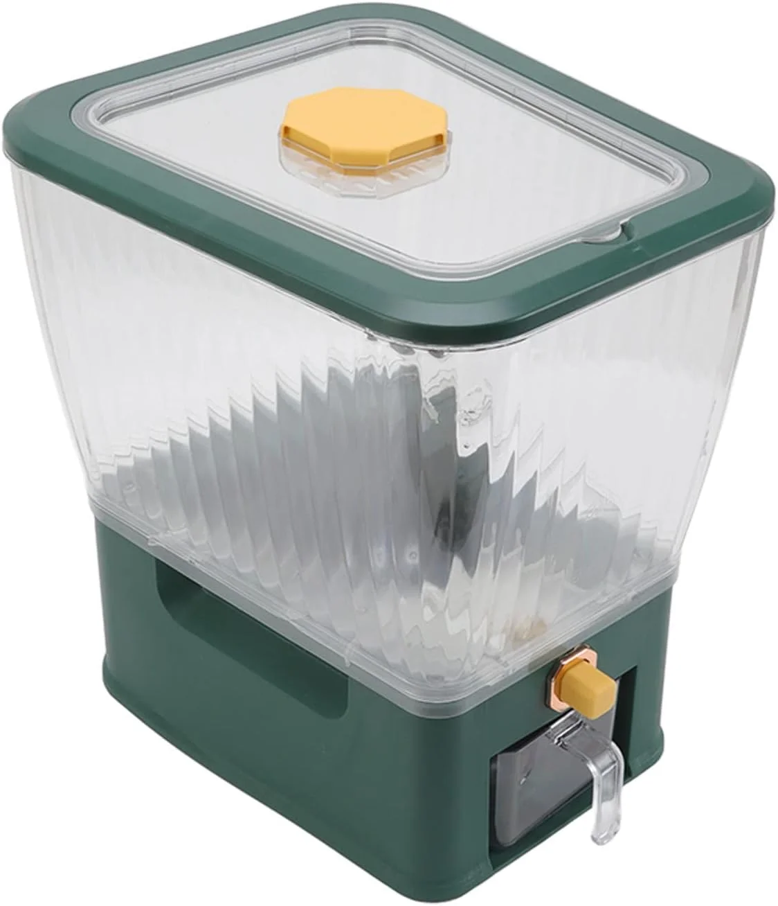 ظرف نگهداری برنج Haofy، مخزن ذخیره برنج، 11 کیلوگرم، ظرف غلات شفاف، سطل، غذای خشک موسلی با درب و پیمانه برای نگهداری ذرت سویا (سبز)