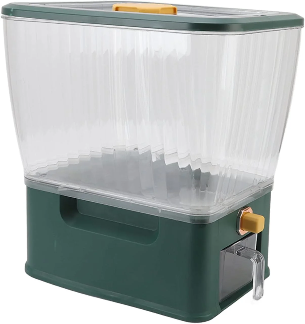 ظرف نگهداری برنج Haofy، مخزن ذخیره برنج، 11 کیلوگرم، ظرف غلات شفاف، سطل، غذای خشک موسلی با درب و پیمانه برای نگهداری ذرت سویا (سبز)