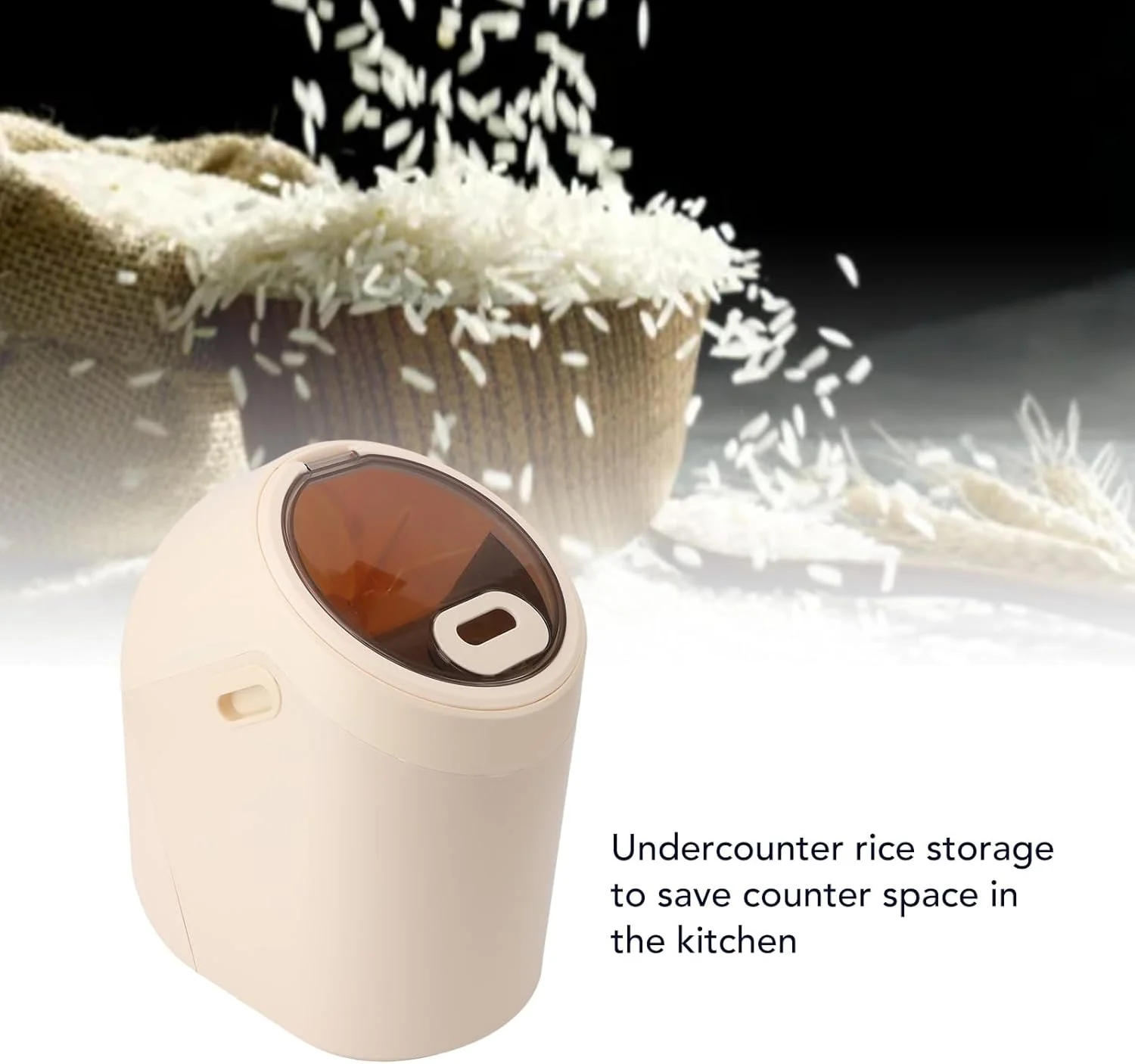 ظرف برنج ضد رطوبت GLOGLOW، ظرف بزرگ پلاستیکی برنج 12.5 کیلوگرمی برای نگهداری مواد غذایی در آشپزخانه خانواده (سفید کرمی)