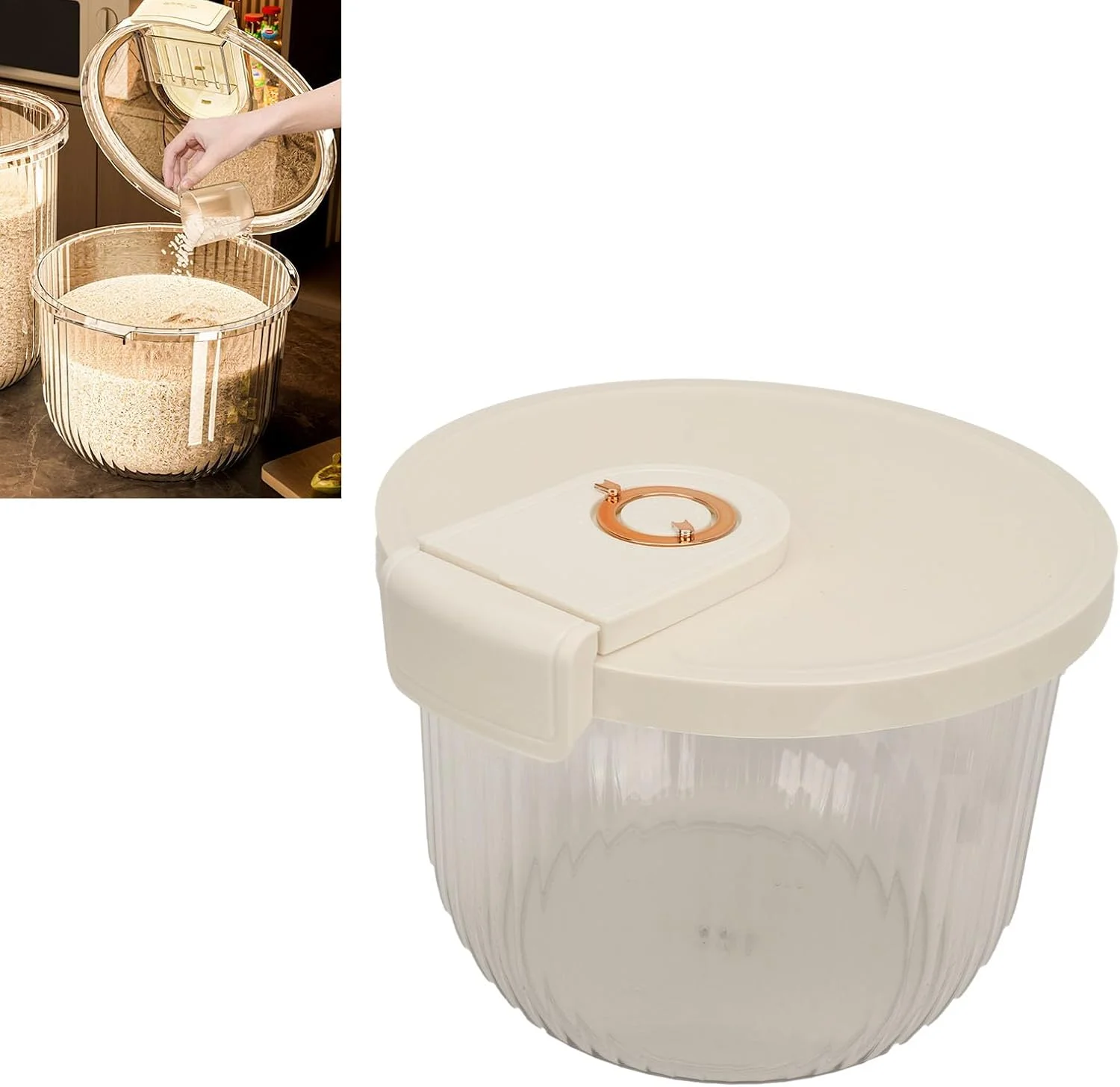 ظرف نگهداری برنج VELATEMOR، مهر و موم شده، استفاده آسان، ایمن، ظرف برنج شفاف، صرفه جویی در فضا برای حبوبات (7.5 کیلوگرم/16.5 پوند)