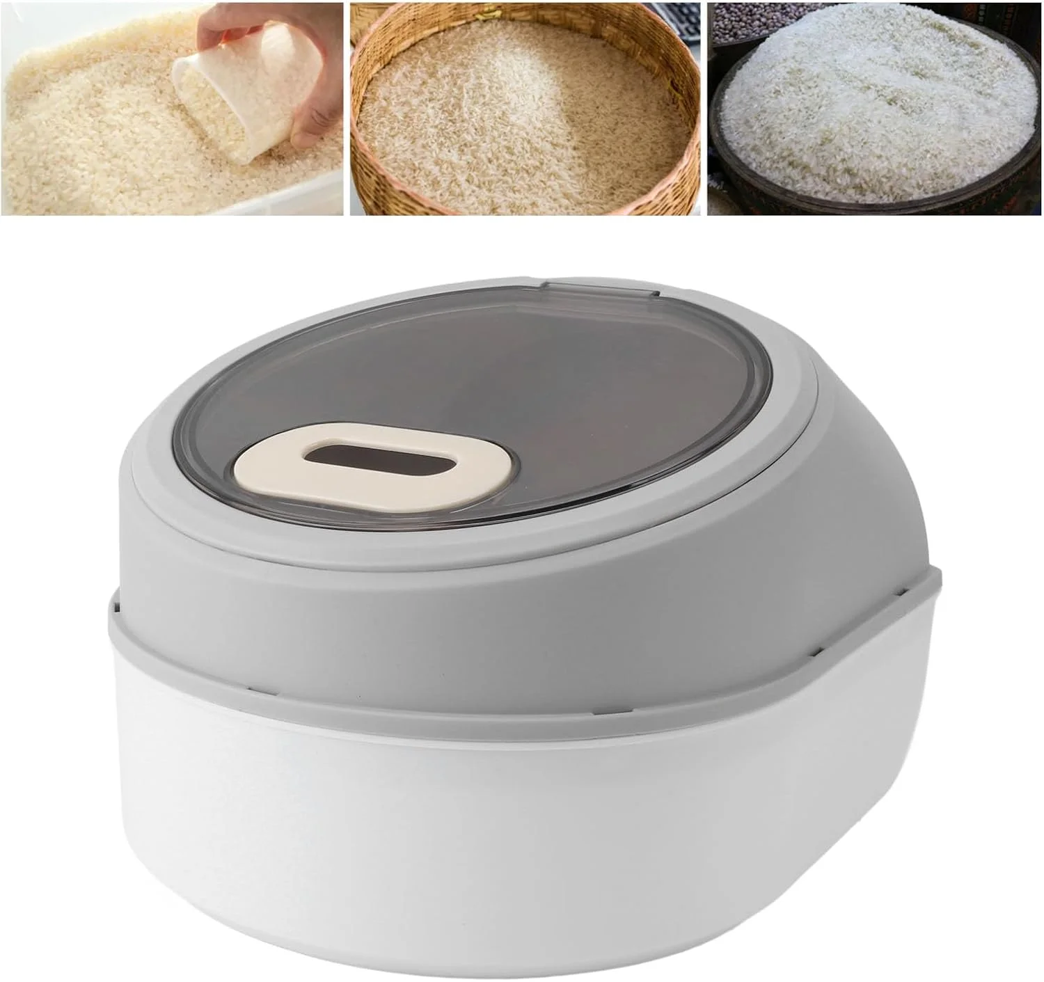 ظرف نگهداری برنج Asixxsix با ظرفیت 5 کیلوگرم، سطل برنج پلاستیکی با پیمانه اندازه گیری، پخش کننده دانه های مقاوم در برابر حرارت بالا و ضد هوا برای پیشخوان های خانگی یا آشپزخانه (خاکستری سفید) ظرف نگهداری برنج Asixxsix با ظرفیت 5 کیلوگرم، سطل برنج پلاستیکی با پیمانه اندازه گیری، پخش کننده دانه های مقاوم در برابر حرارت بالا و ضد هوا برای پیشخوان های خانگی یا آشپزخانه (خاکستری سفید)