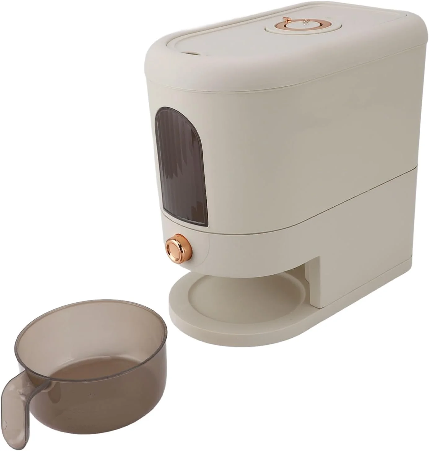 ظرف بزرگ نگهداری برنج RIZGHWOY، مخزن اتوماتیک غلات، ظرف ذخیره سازی 5 کیلوگرمی چند منظوره، سطل غلات خانگی درب دار (سفید کرمی)