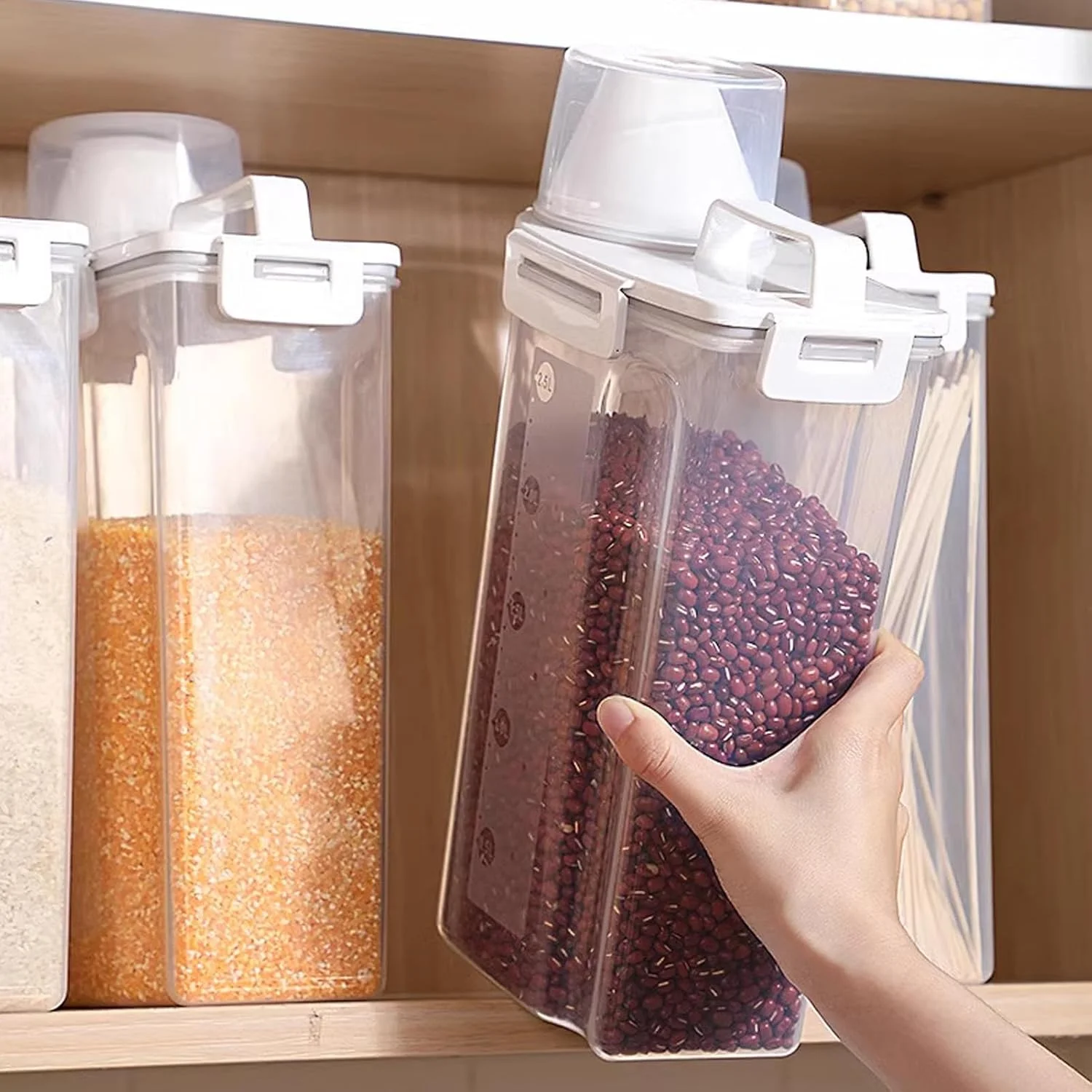 ظروف نگهداری آرد | ظرف ضد آب برنج با پیمانه اندازه گیری، لوازم آشپزخانه 2.5 لیتری دربسته، سطل غذا برای رستوران، حیوانات، مزرعه، خانه، انبار