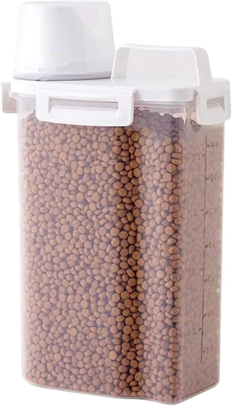 ظرف نگهداری برنج، ظرف ضد آب نگهداری خوراک با پیمانه اندازه گیری - ظرف بزرگ 2.5 لیتری برای نگهداری غلات، سطل غذا برای دام، رستوران، انبار، مزرعه، خانه