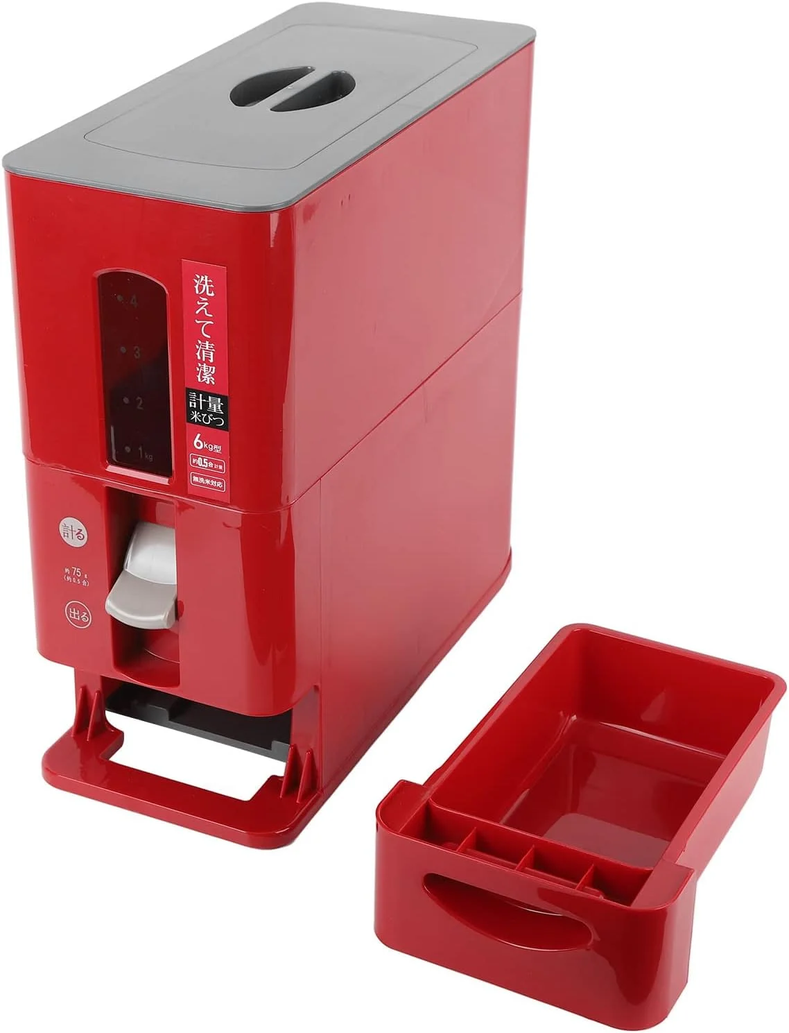 ظرف برنج 6 کیلوگرمی Asixxsix، محفظه نگهداری دانه های برنج درب دار کشویی با پیمانه اندازه گیری، پنجره شفاف مدرج، ظرف غذای اتوماتیک، نظم دهنده آشپزخانه برای غلات (قرمز)