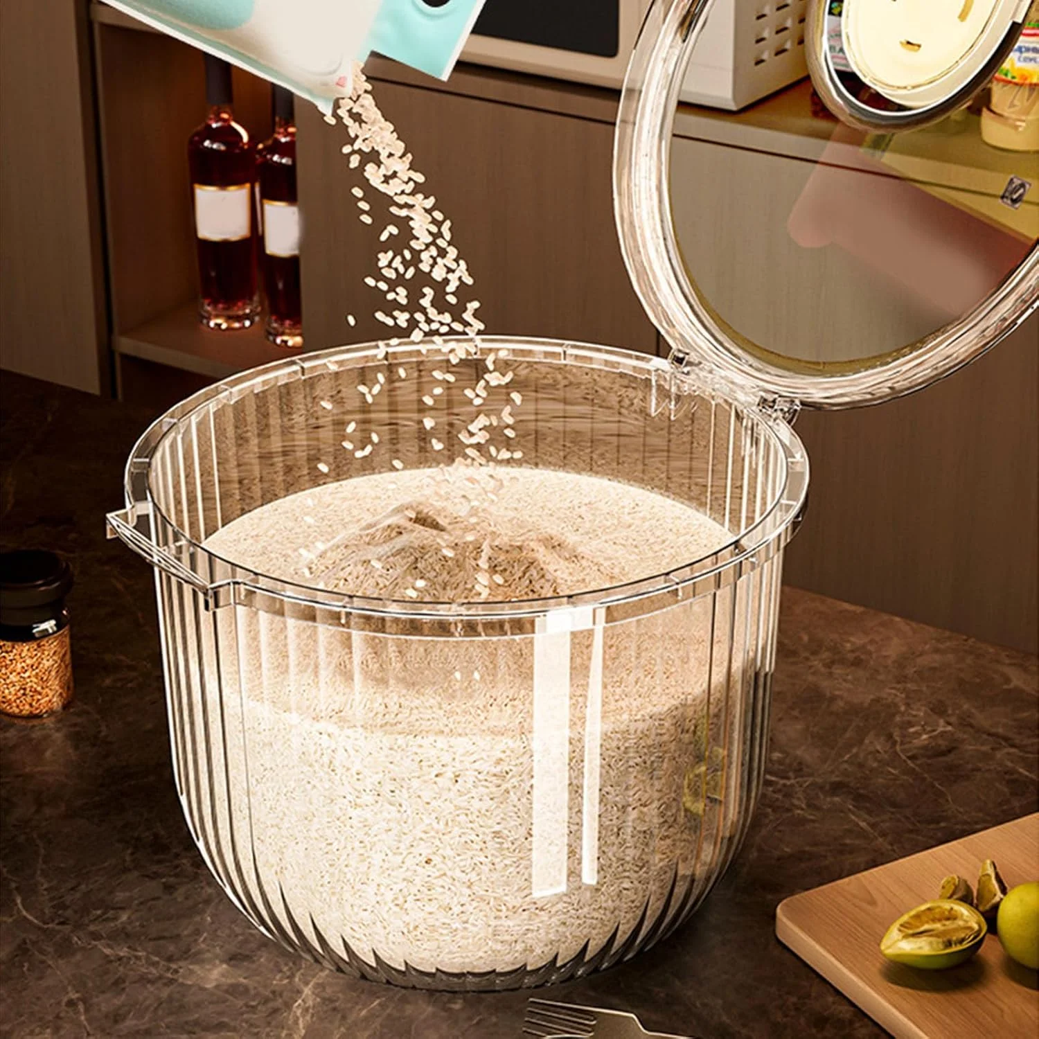 ظرف نگهداری مواد غذایی درب دار با طراحی شفاف، سطل برنج با ظرفیت بزرگ برای مواد غذایی خشک، آرد غلات، پخش کننده غلات، حفظ طعم (کوچک)