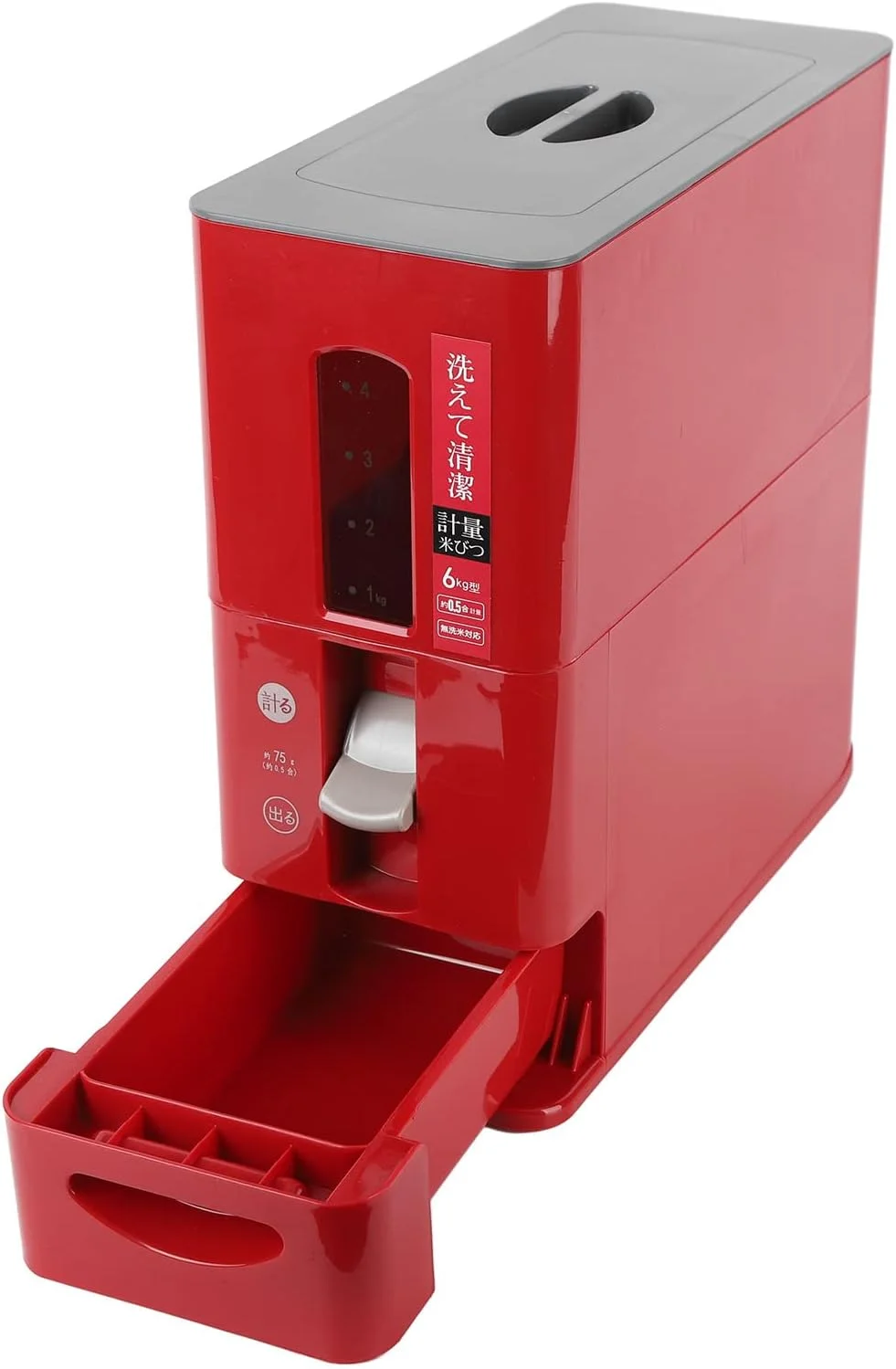 ظرف برنج 6 کیلوگرمی Asixxsix، محفظه نگهداری دانه های برنج درب دار کشویی با پیمانه اندازه گیری، پنجره شفاف مدرج، ظرف غذای اتوماتیک، نظم دهنده آشپزخانه برای غلات (قرمز)