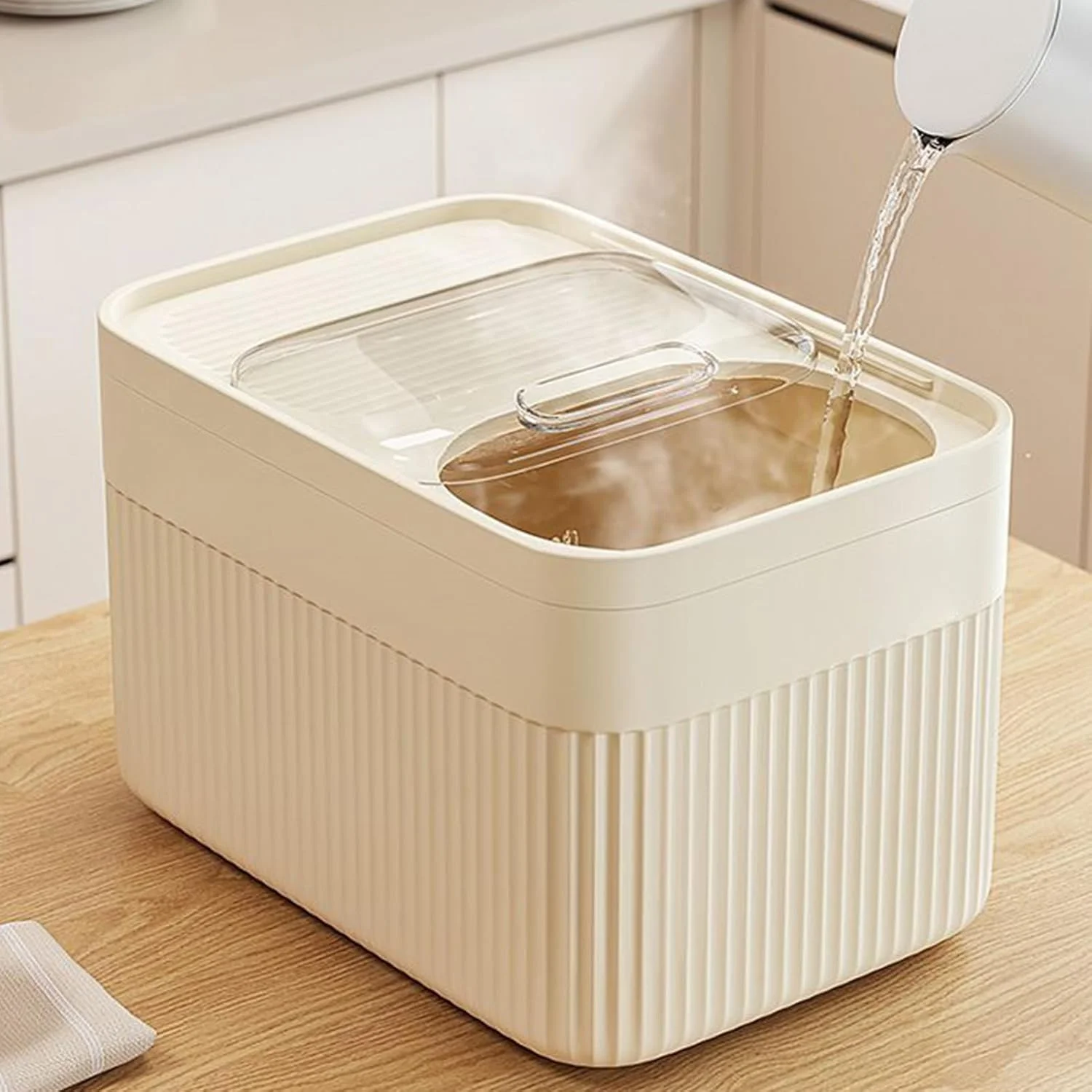 Rice Storage Container | Large Capacity Airtight Cereal Organizer With Measuring Cup | Rice Organizer Containers for Cereal Pet Food Flour Snack Grain