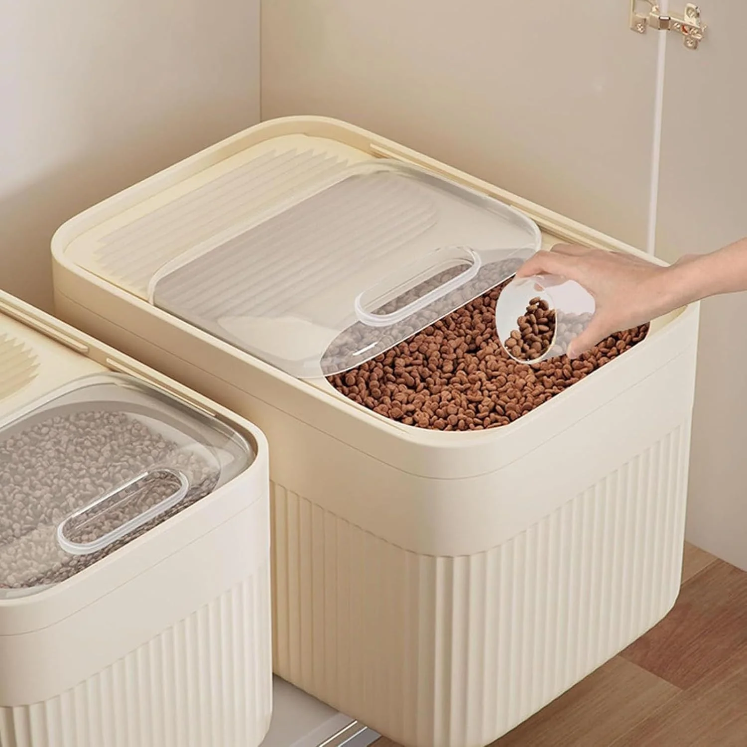 Rice Storage Container - Large Capacity Airtight Cereal Organizer With Measuring Cup - Dishwasher-Safe Rice Containers for Cereal Pet Food Flour Snack Grain