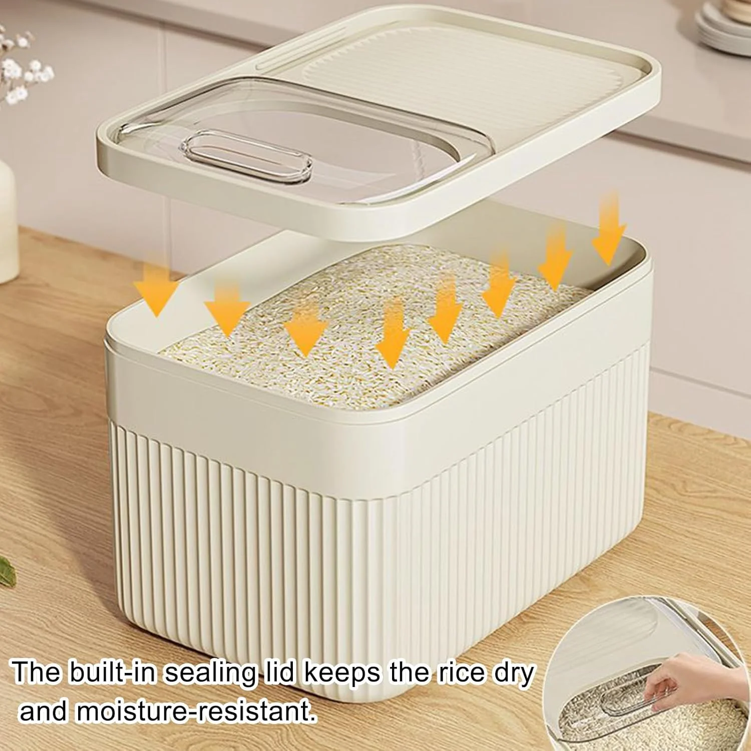 Rice Containers | Large Capacity Cereal Storage Box With Measuring Cup - Dishwasher-Safe Rice Organizer Box for Grain Flour Snack Cereal