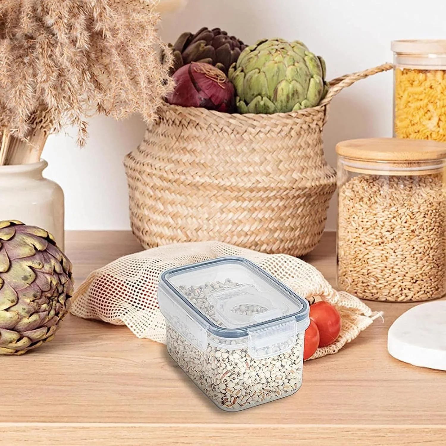 ظرف نگهداری غلات، ظروف درب دار و هواگیر برای سازماندهی مواد غذایی خشک، ظروف شفاف و هواگیر برای نگهداری شکر، غلات، تنقلات، برنج، آجیل و بیسکویت