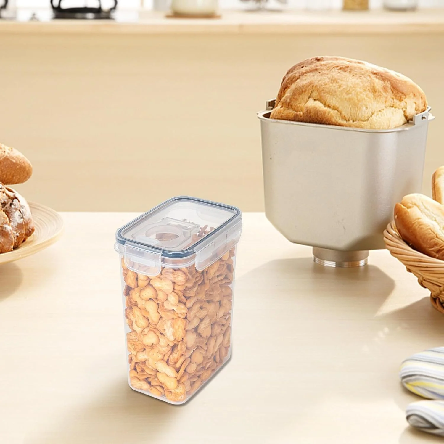 Cereal Storage Container | Covered Airtight Canisters for Dry Food Organizer - Transparent Airtight Food Storage Containers for Sugar, Grains, Snacks, Rice, Nuts, Biscuits