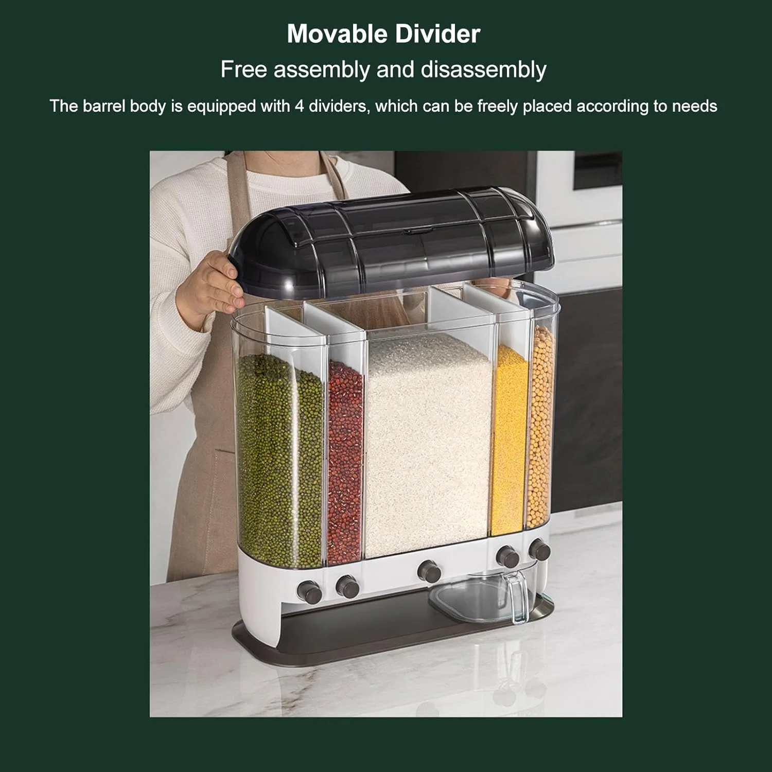 Cryfokt Rice Dispenser 16.5in Large Capacity Airtight Flour Storage Container Dry Food Dispenser Grain Storage for Kitchen and Dining Rooms (Cryfokt5sb2upxqm0-12)