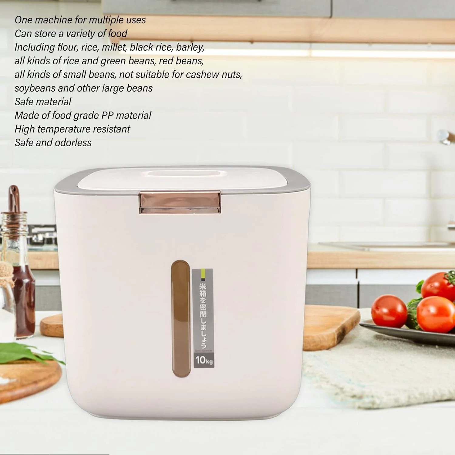 Tnfeeon 22.0 LB Rice Storage Container with PP Food Cover Material Cooking Material for Travel Lovers (Light Grey)