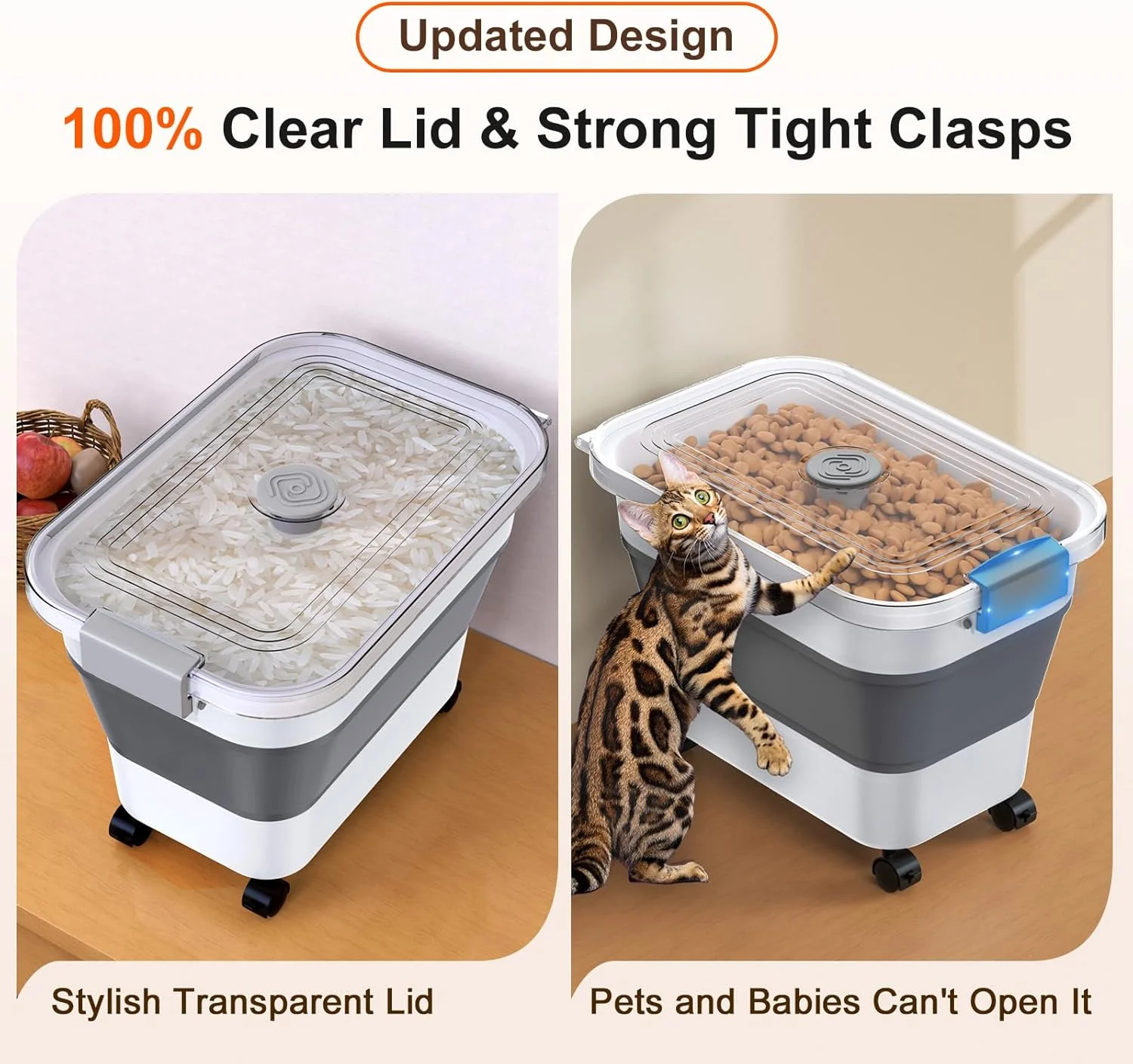 ظرف نگهداری برنج، ظروف نگهداری مواد غذایی تاشو و ضد هوا با درب شفاف و چرخ، پخش کننده برنج با پیمانه برای آرد، غلات، پاستا، دانه، ظرف نگهداری غذای گربه، حیوانات خانگی، پرندگان و سگ ظرف نگهداری برنج، ظروف نگهداری مواد غذایی تاشو و ضد هوا با درب شفاف و چرخ، پخش کننده برنج با پیمانه برای آرد، غلات، پاستا، دانه، ظرف نگهداری غذای گربه، حیوانات خانگی، پرندگان و سگ