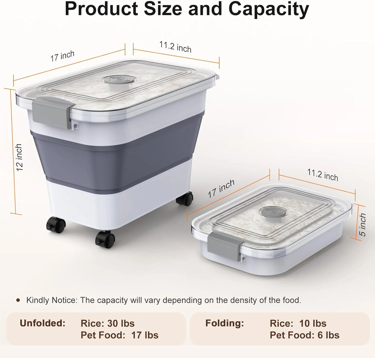 ظرف نگهداری برنج، ظروف نگهداری مواد غذایی تاشو و ضد هوا با درب شفاف و چرخ، پخش کننده برنج با پیمانه برای آرد، غلات، پاستا، دانه، ظرف نگهداری غذای گربه، حیوانات خانگی، پرندگان و سگ ظرف نگهداری برنج، ظروف نگهداری مواد غذایی تاشو و ضد هوا با درب شفاف و چرخ، پخش کننده برنج با پیمانه برای آرد، غلات، پاستا، دانه، ظرف نگهداری غذای گربه، حیوانات خانگی، پرندگان و سگ