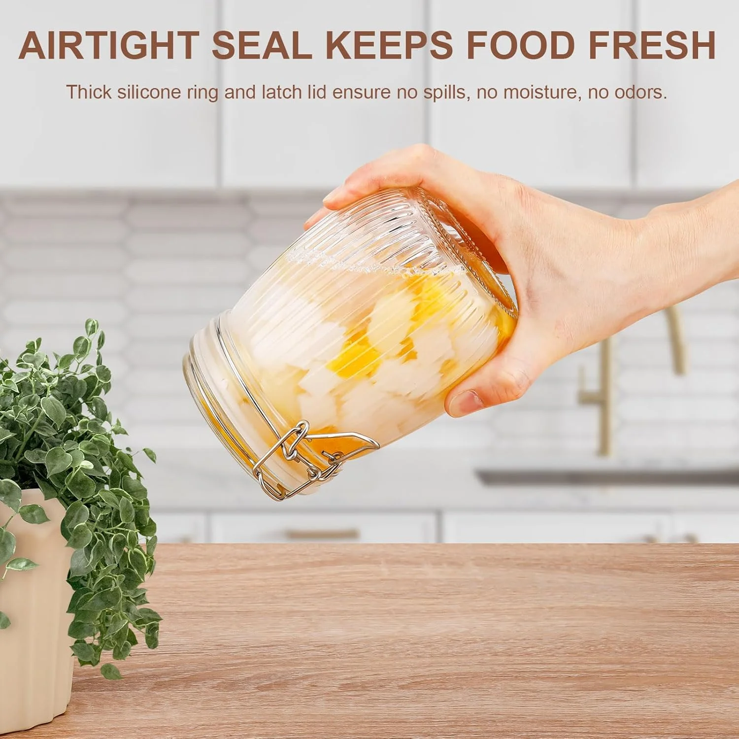 ست 6 عددی ظروف شیشه ای درب دار، ظروف بزرگ 25 اونسی راه راه برای نگهداری مواد غذایی - برنج، آرد، پاستا، غذای حیوانات خانگی، ظروف مخصوص انبار