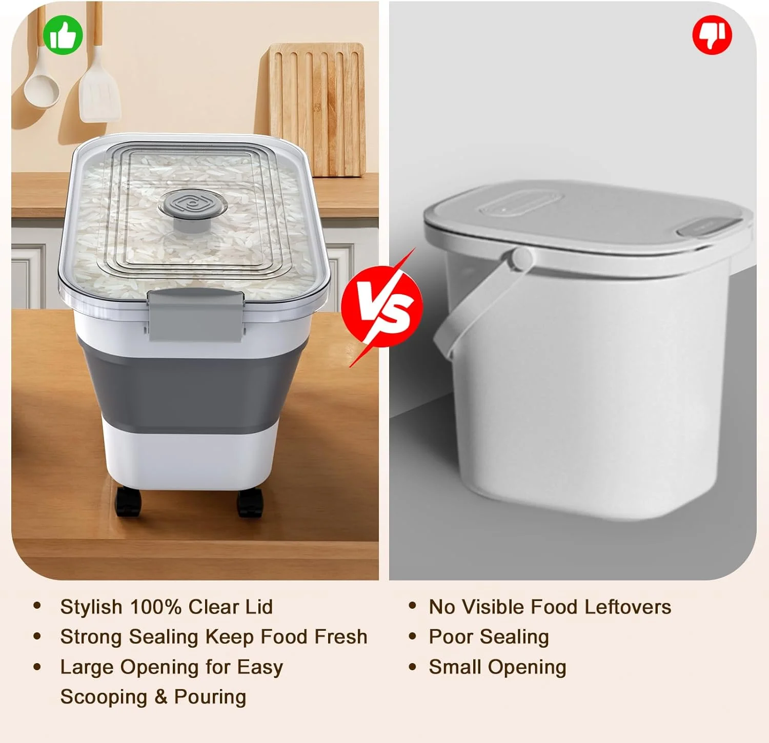 ظرف نگهداری برنج، ظروف نگهداری مواد غذایی تاشو و ضد هوا با درب شفاف و چرخ، پخش کننده برنج با پیمانه برای آرد، غلات، پاستا، دانه، ظرف نگهداری غذای گربه، حیوانات خانگی، پرندگان و سگ ظرف نگهداری برنج، ظروف نگهداری مواد غذایی تاشو و ضد هوا با درب شفاف و چرخ، پخش کننده برنج با پیمانه برای آرد، غلات، پاستا، دانه، ظرف نگهداری غذای گربه، حیوانات خانگی، پرندگان و سگ