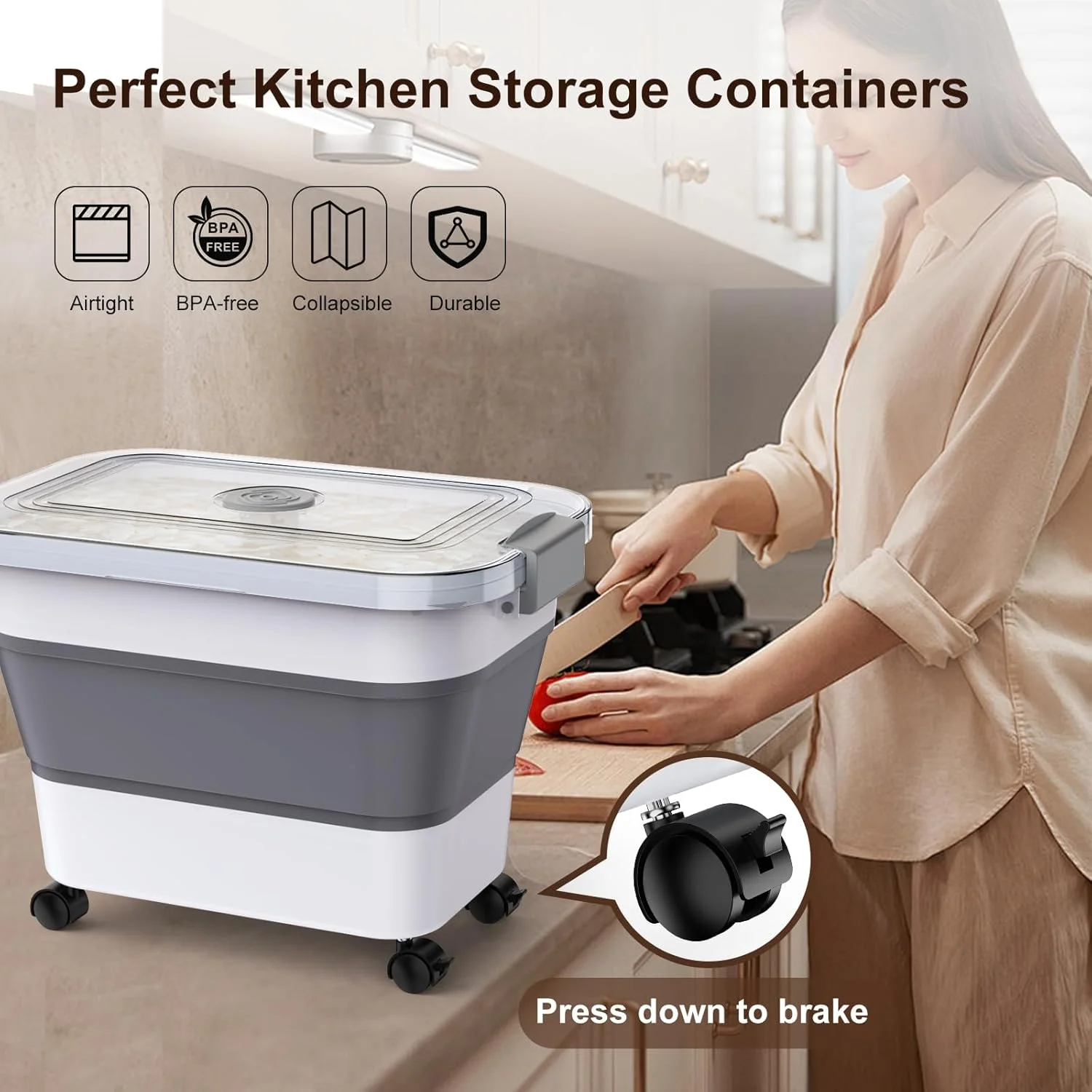 ظرف نگهداری برنج، ظروف نگهداری مواد غذایی تاشو و ضد هوا با درب شفاف و چرخ، پخش کننده برنج با پیمانه برای آرد، غلات، پاستا، دانه، ظرف نگهداری غذای گربه، حیوانات خانگی، پرندگان و سگ ظرف نگهداری برنج، ظروف نگهداری مواد غذایی تاشو و ضد هوا با درب شفاف و چرخ، پخش کننده برنج با پیمانه برای آرد، غلات، پاستا، دانه، ظرف نگهداری غذای گربه، حیوانات خانگی، پرندگان و سگ