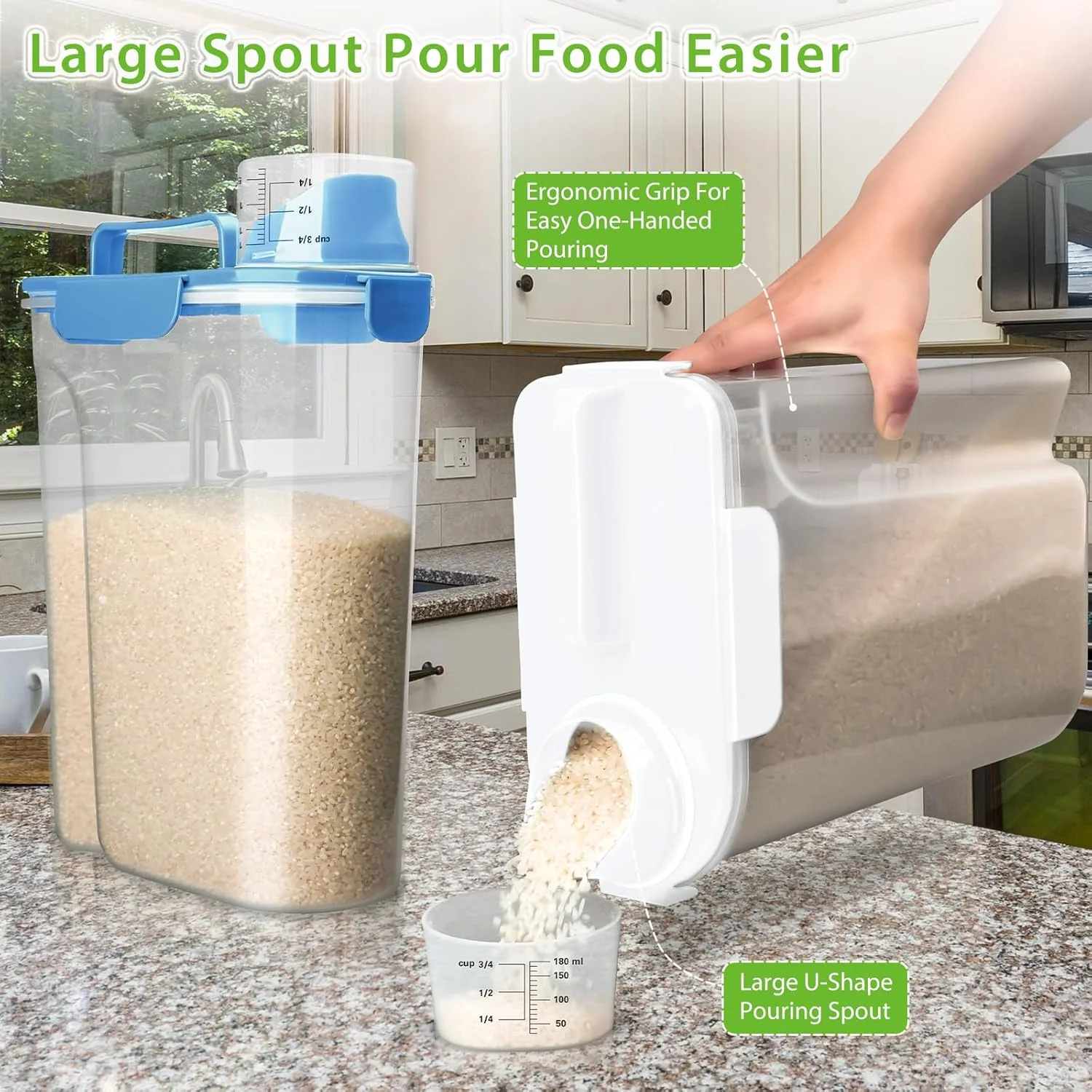 ظرف نگهداری برنج Viretec، ظرف دربسته 2 تا 4.5 کیلوگرمی برای مواد غذایی خشک، ظرف غذای سگ و گربه، پلاستیک شفاف بدون BPA، مناسب برای سازماندهی آشپزخانه و انبار برای جو دوسر، غلات، حبوبات، پاستا و آرد