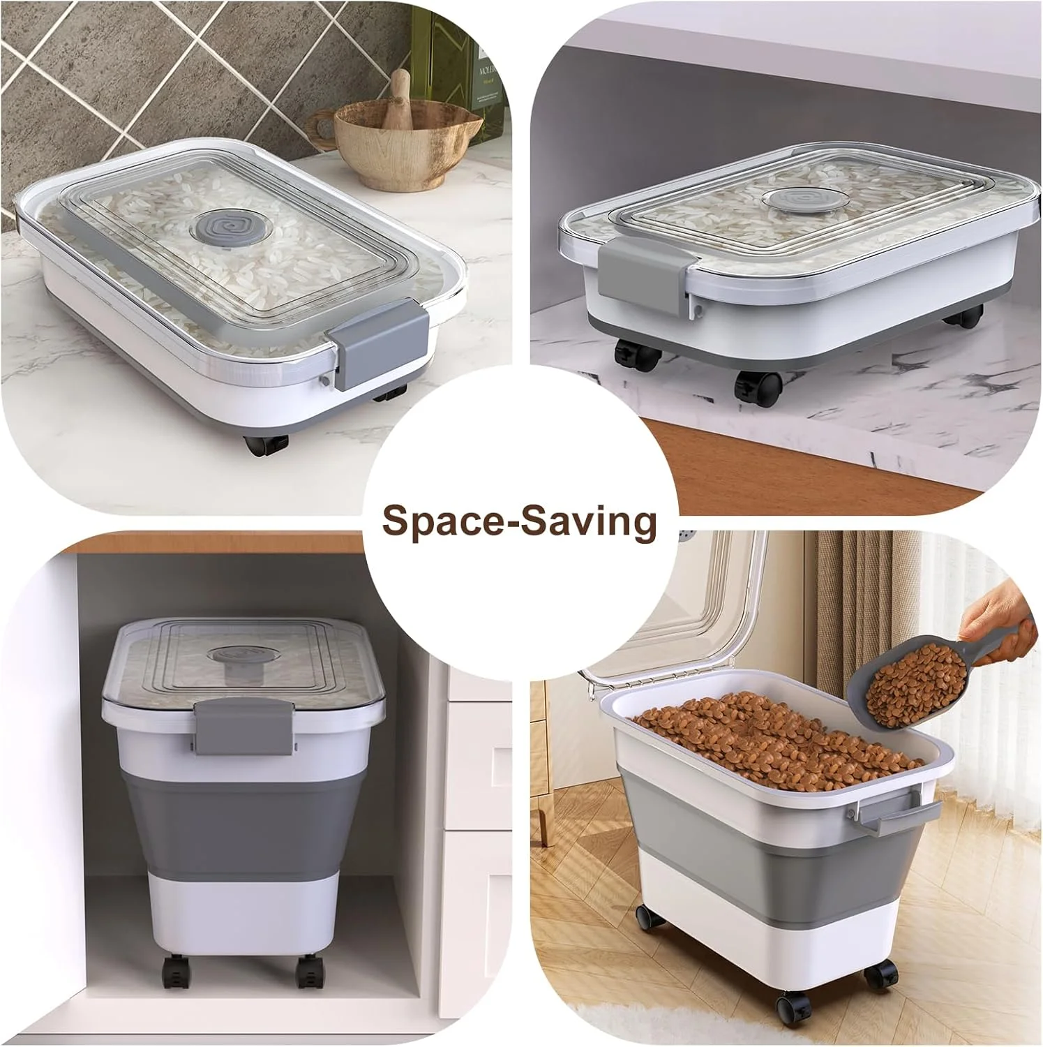 ظرف نگهداری برنج، ظروف نگهداری مواد غذایی تاشو و ضد هوا با درب شفاف و چرخ، پخش کننده برنج با پیمانه برای آرد، غلات، پاستا، دانه، ظرف نگهداری غذای گربه، حیوانات خانگی، پرندگان و سگ ظرف نگهداری برنج، ظروف نگهداری مواد غذایی تاشو و ضد هوا با درب شفاف و چرخ، پخش کننده برنج با پیمانه برای آرد، غلات، پاستا، دانه، ظرف نگهداری غذای گربه، حیوانات خانگی، پرندگان و سگ