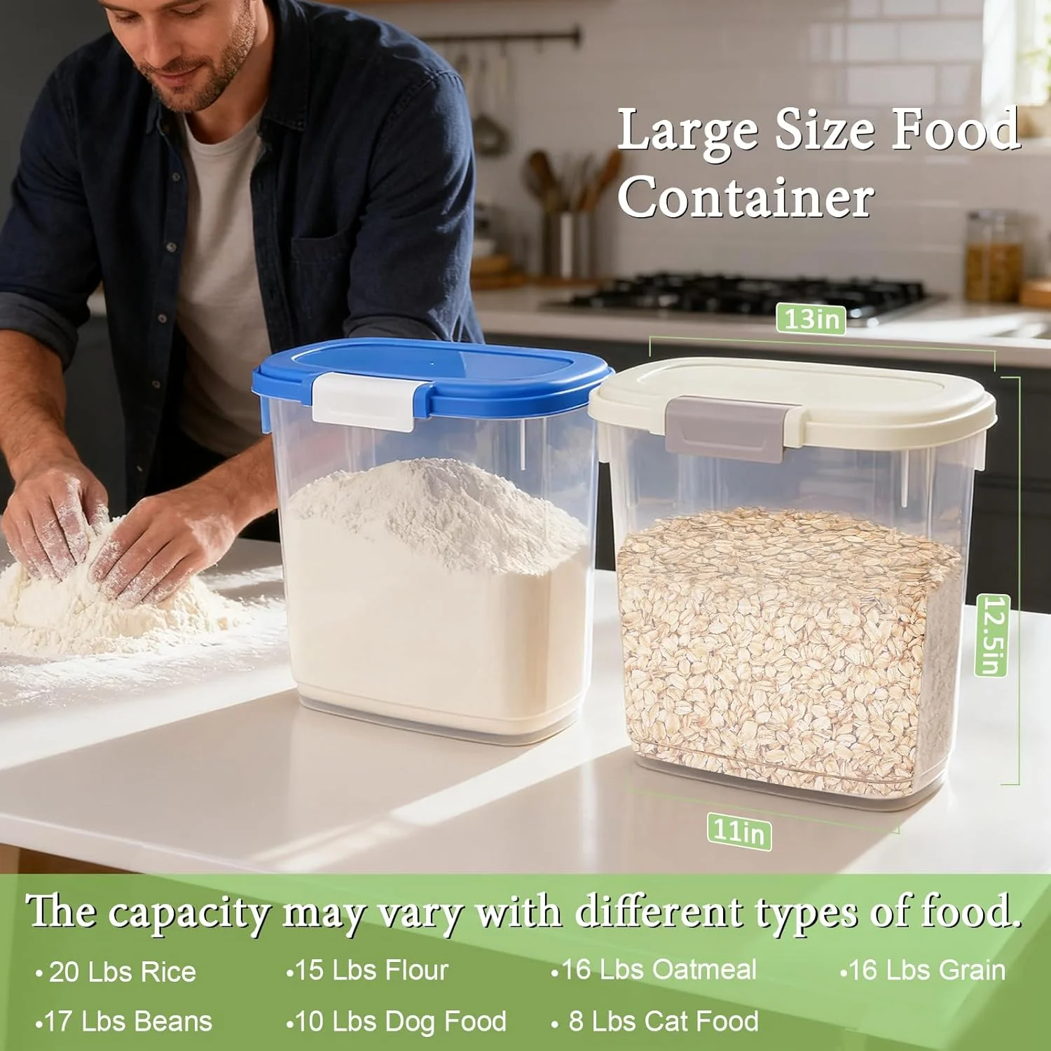 ظرف بزرگ نگهداری برنج با ظرفیت ۹ کیلوگرم - ظرف بلند نگهداری آرد به همراه پیمانه + فنجان - سطل باریک نگهداری مواد غذایی خشک برای غلات، شکر، حبوبات، غذای سگ و گربه - نظم دهنده آشپزخانه و انبار ظرف بزرگ نگهداری برنج با ظرفیت ۹ کیلوگرم - ظرف بلند نگهداری آرد به همراه پیمانه + فنجان - سطل باریک نگهداری مواد غذایی خشک برای غلات، شکر، حبوبات، غذای سگ و گربه - نظم دهنده آشپزخانه و انبار