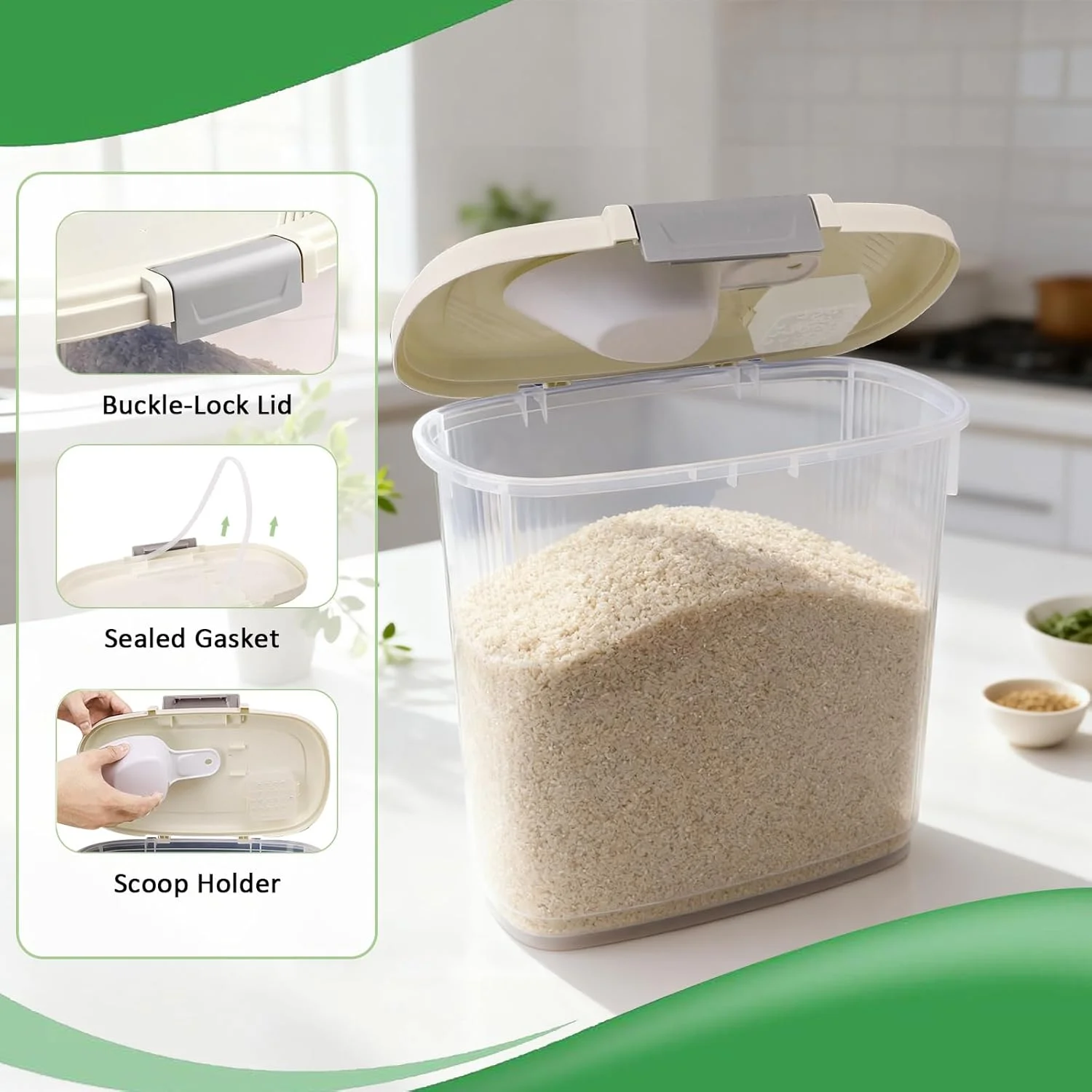 ظرف بزرگ نگهداری برنج با ظرفیت ۹ کیلوگرم - ظرف بلند نگهداری آرد به همراه پیمانه + فنجان - سطل باریک نگهداری مواد غذایی خشک برای غلات، شکر، حبوبات، غذای سگ و گربه - نظم دهنده آشپزخانه و انبار ظرف بزرگ نگهداری برنج با ظرفیت ۹ کیلوگرم - ظرف بلند نگهداری آرد به همراه پیمانه + فنجان - سطل باریک نگهداری مواد غذایی خشک برای غلات، شکر، حبوبات، غذای سگ و گربه - نظم دهنده آشپزخانه و انبار