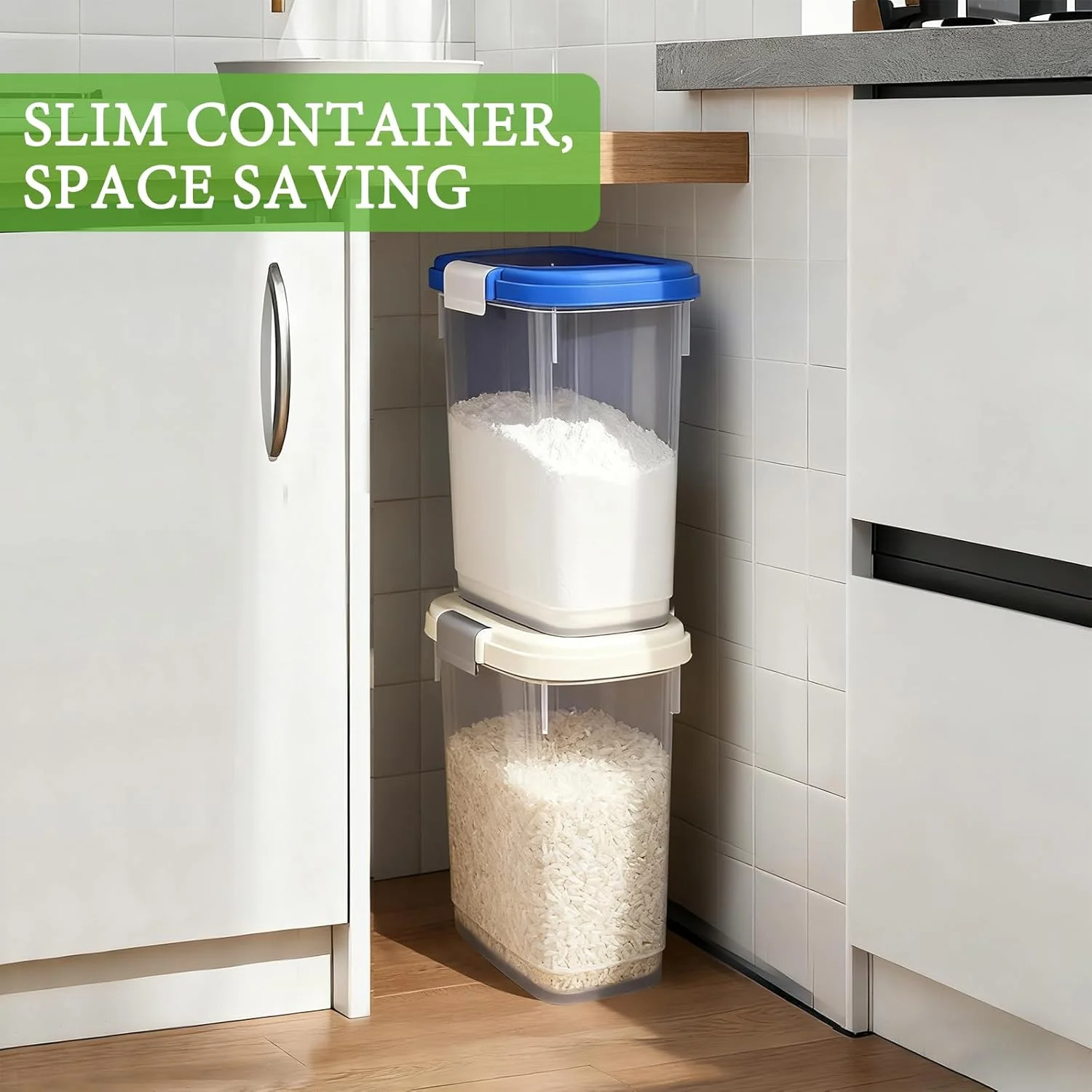 ظرف بزرگ نگهداری برنج با ظرفیت ۹ کیلوگرم - ظرف بلند نگهداری آرد به همراه پیمانه + فنجان - سطل باریک نگهداری مواد غذایی خشک برای غلات، شکر، حبوبات، غذای سگ و گربه - نظم دهنده آشپزخانه و انبار ظرف بزرگ نگهداری برنج با ظرفیت ۹ کیلوگرم - ظرف بلند نگهداری آرد به همراه پیمانه + فنجان - سطل باریک نگهداری مواد غذایی خشک برای غلات، شکر، حبوبات، غذای سگ و گربه - نظم دهنده آشپزخانه و انبار