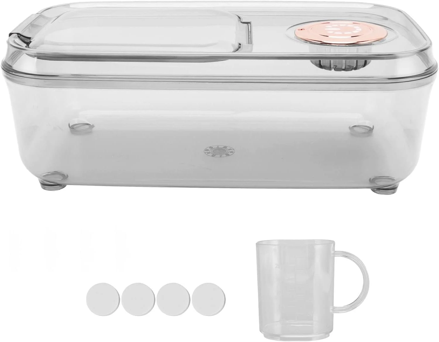 ظرف غلات برنج شفاف نیکو، ظرف غذای ضد حشره با درب چرخشی و پیمانه اندازه گیری برای سازماندهی (-3118220216611)