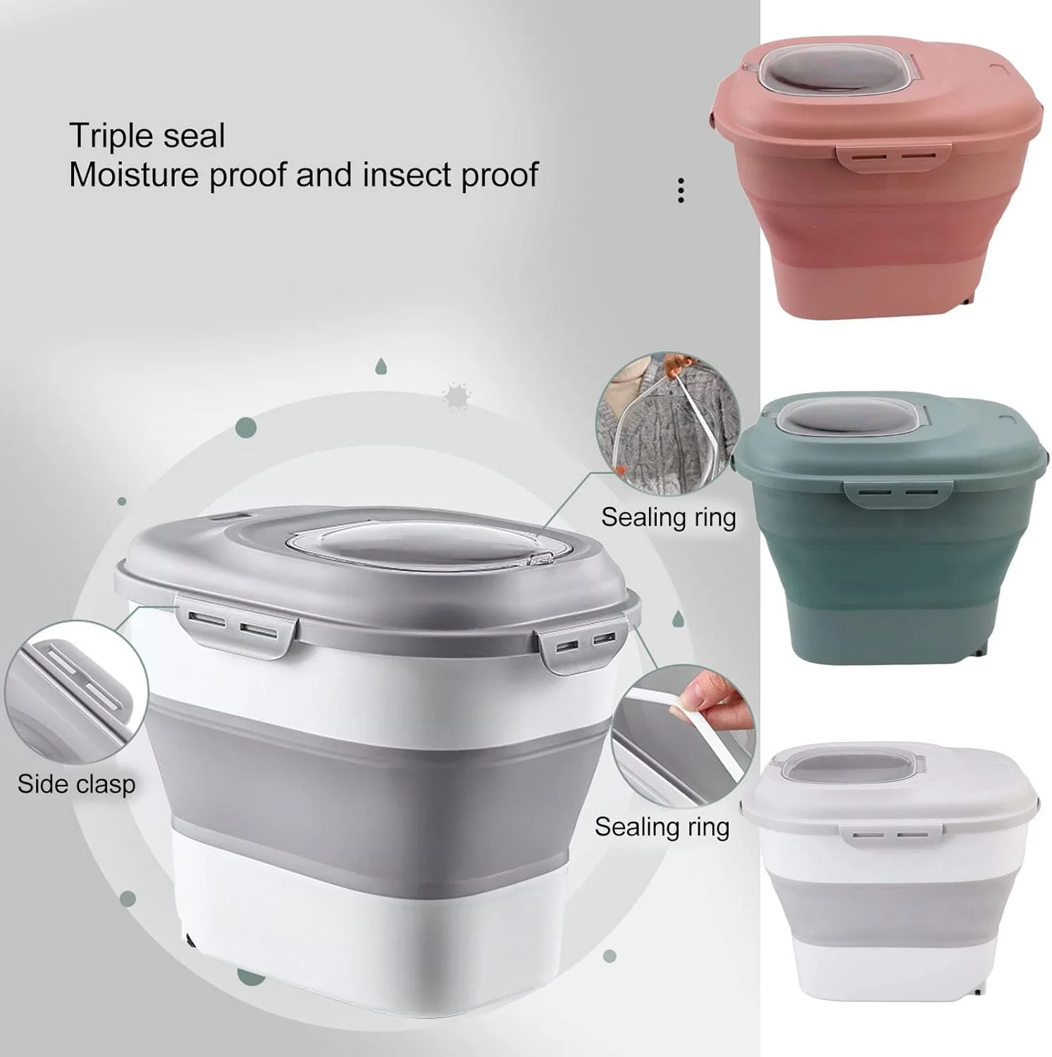 ظرف بزرگ تاشو نگهداری برنج و مواد غذایی با چرخ برای آشپزخانه و انبار خانه (NIKOULSM-11)