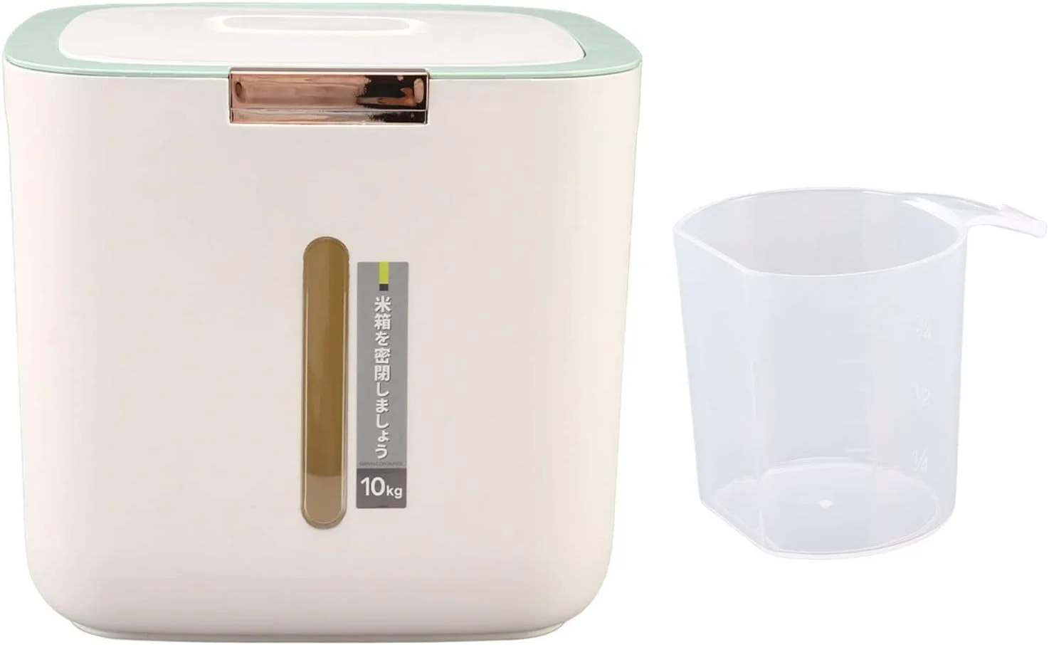 ظرف نگهداری برنج 10 کیلوگرمی، ساخته شده از PP با درجه غذایی، ضخیم شده، دارای ریل نگهداری غلات به همراه پیمانه اندازه گیری و طراحی سازماندهی شده برای صرفه جویی در فضای آشپزخانه (Nikoufmd-13)