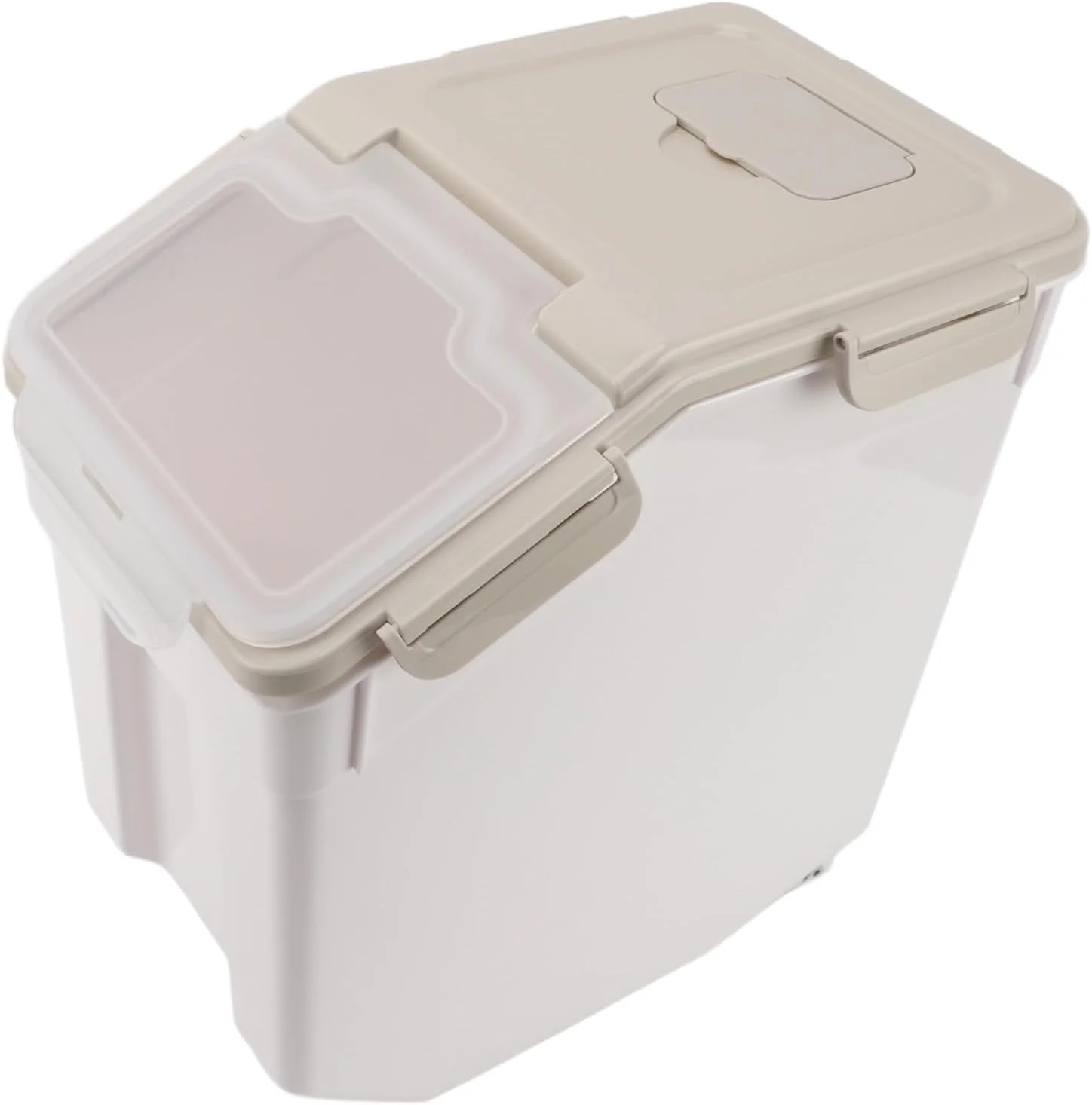 ظرف برنج، ظرف برنج ضد هوا، جعبه نگهداری برنج برنجی، جعبه نگهداری برنج برنجی برای آشپزخانه بژ با درب پیمانه ضخیم شده PP ضد هوا و ضد آب (15 کیلوگرم)