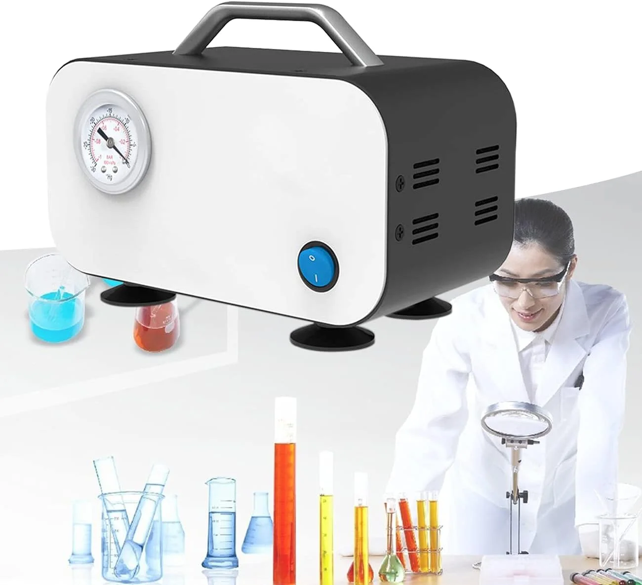 ZhiLianZhao Lab Portable Oilless Diaphragm Vacuum Pump, Industrial Lab Vacuum Filtration Pump, with 10l/min, 15l/min, 30l/min Optional, for Aerator, Solid Phase Extractor, Solvent Filter,15l