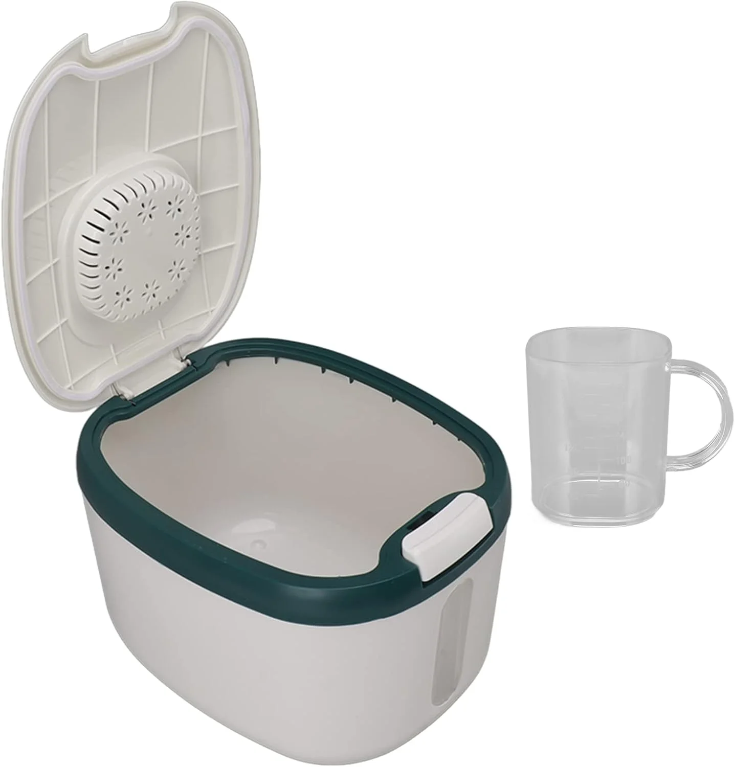 ظرف نگهداری برنج درب دار و بدون بو برای آشپزخانه - جعبه ضد حشره با پنجره شفاف برای مشاهده برنج، غلات، شکر و آرد (سبز M (10 کیلوگرم))