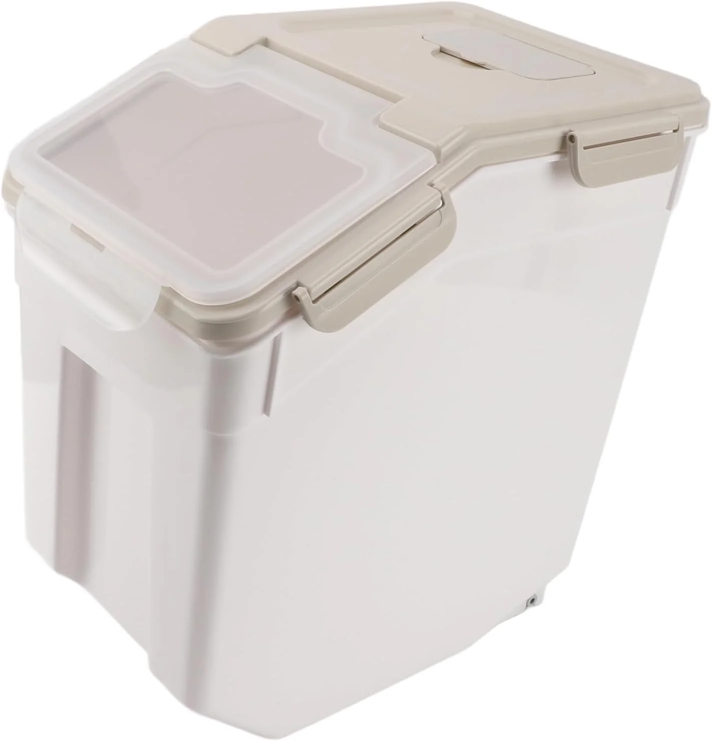 ظرف برنج، ظرف برنج ضد هوا، جعبه نگهداری برنج برنجی، جعبه نگهداری برنج برنجی برای آشپزخانه بژ با درب پیمانه ضخیم شده PP ضد هوا و ضد آب (15 کیلوگرم)