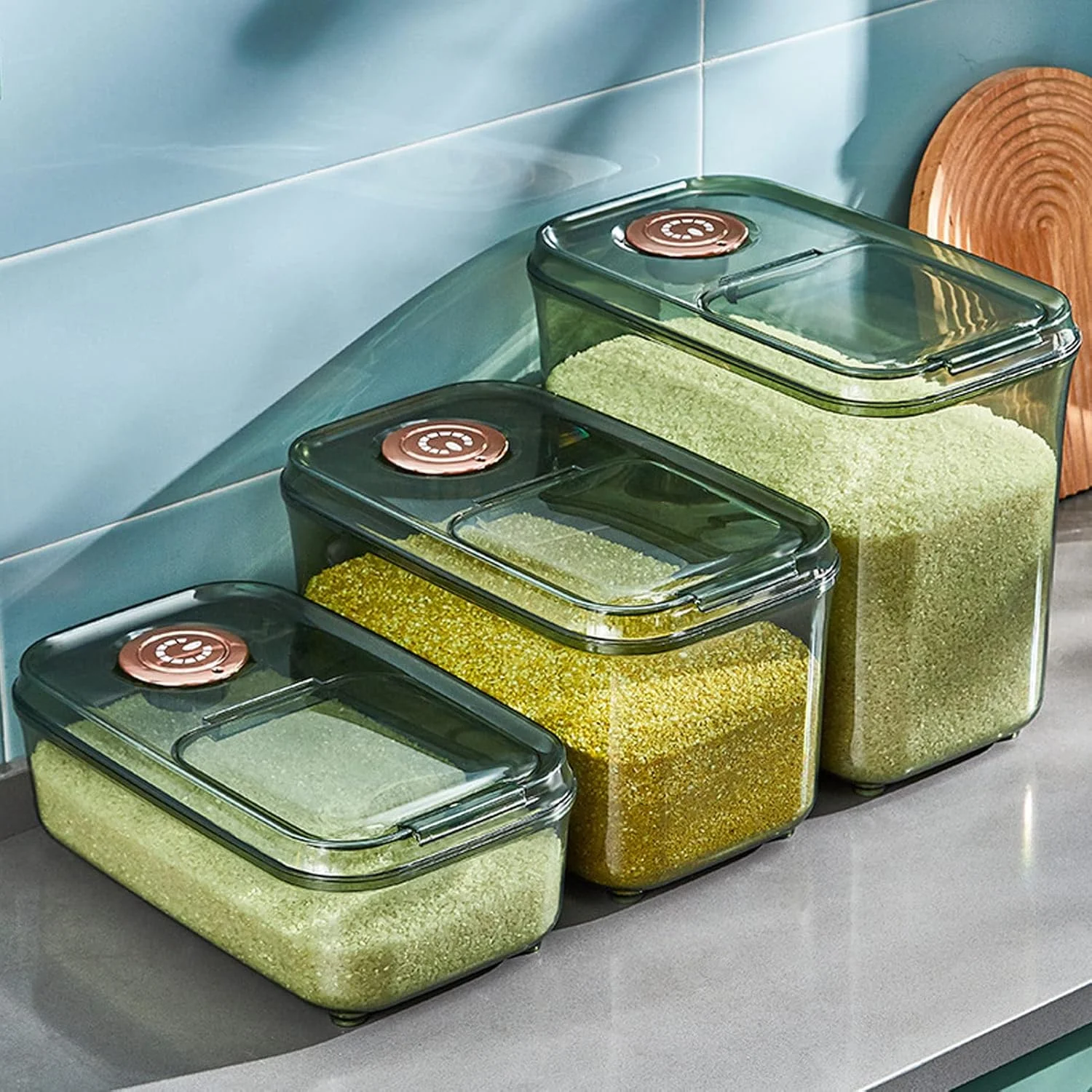 ظرف نگهداری مواد غذایی شفاف JTLB با درب لولایی و پیمانه اندازه گیری، مقاوم در برابر حشرات، ایده آل برای نگهداری برنج و غلات (10 کیلوگرم سبز) ظرف نگهداری مواد غذایی شفاف JTLB با درب لولایی و پیمانه اندازه گیری، مقاوم در برابر حشرات، ایده آل برای نگهداری برنج و غلات (10 کیلوگرم سبز)