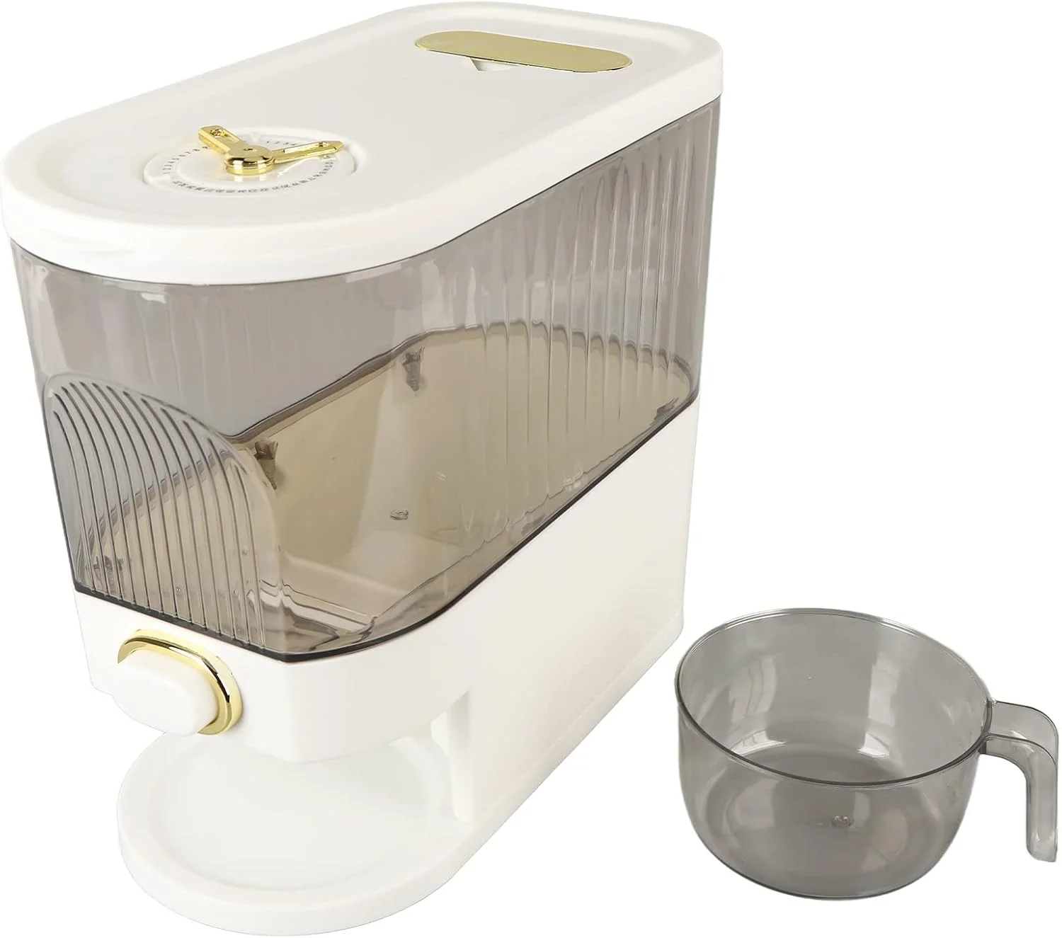 ظرف نگهداری برنج HWGING، عملکرد دکمه ای شفاف، ظرف نگهداری بدون بو، غذای خشک، با پیمانه اندازه گیری غلات، لوبیا، سفید (HWGINGxha8m76gw5-11) ظرف نگهداری برنج HWGING، عملکرد دکمه ای شفاف، ظرف نگهداری بدون بو، غذای خشک، با پیمانه اندازه گیری غلات، لوبیا، سفید (HWGINGxha8m76gw5-11)