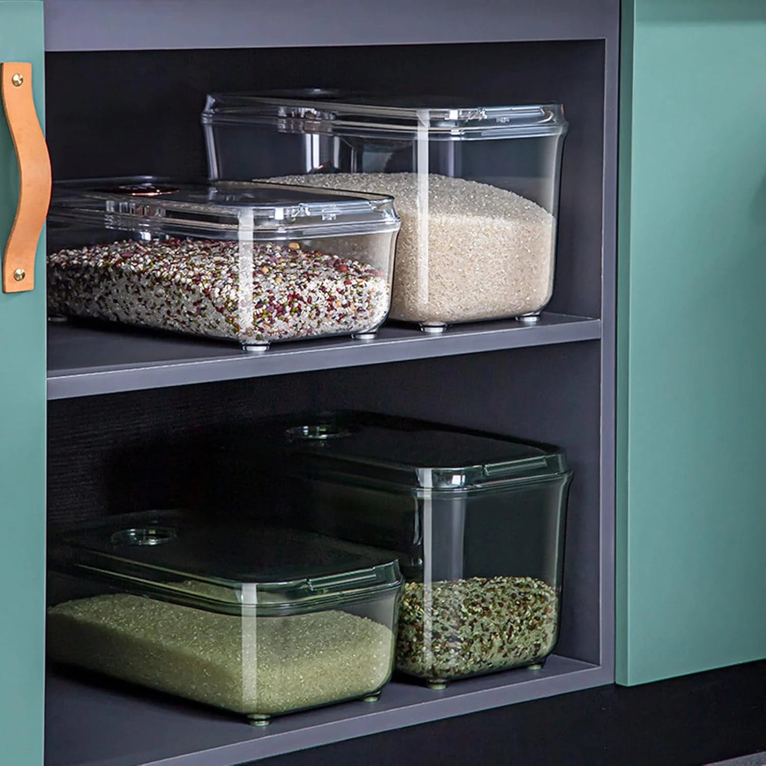 ظرف نگهداری مواد غذایی شفاف JTLB با درب لولایی و پیمانه اندازه گیری، مقاوم در برابر حشرات، ایده آل برای نگهداری برنج و غلات (10 کیلوگرم سبز) ظرف نگهداری مواد غذایی شفاف JTLB با درب لولایی و پیمانه اندازه گیری، مقاوم در برابر حشرات، ایده آل برای نگهداری برنج و غلات (10 کیلوگرم سبز)