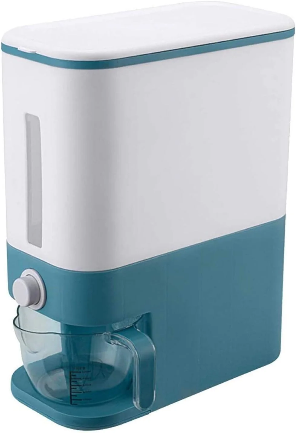 ظرف برنج سطلی، مخزن پخش کننده برنج، ظرف غلات مهر و موم شده، جعبه نگهداری برنج، ظرف نگهداری مواد غذایی آشپزخانه با درب 12 کیلوگرمی - آبی