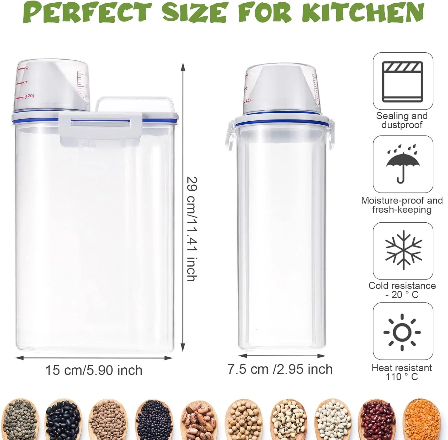 ظرف غلات دوکو، بسته 2 عددی، پخش کننده جو دوسر، سطل ذخیره برنج با طراحی ضد هوا + پیمانه اندازه گیری + دهانه خروجی مناسب برای سازماندهی شکر، دانه، آرد، آجیل، 2.5 لیتر ظرف غلات دوکو، بسته 2 عددی، پخش کننده جو دوسر، سطل ذخیره برنج با طراحی ضد هوا + پیمانه اندازه گیری + دهانه خروجی مناسب برای سازماندهی شکر، دانه، آرد، آجیل، 2.5 لیتر