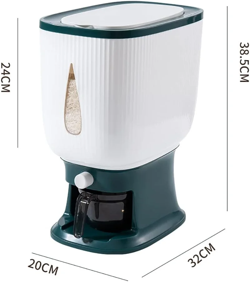 ظرف نگهداری برنج با پیمانه، مخزن نگهداری برنج، جعبه نگهداری برنج، ظرف بزرگ نگهداری مواد غذایی خشک، ظرف غلات، غذای آشپزخانه، ظرف نگهداری غلات، سطل نگهداری اتوماتیک برنج خانگی (سبز-A) ظرف نگهداری برنج با پیمانه، مخزن نگهداری برنج، جعبه نگهداری برنج، ظرف بزرگ نگهداری مواد غذایی خشک، ظرف غلات، غذای آشپزخانه، ظرف نگهداری غلات، سطل نگهداری اتوماتیک برنج خانگی (سبز-A)