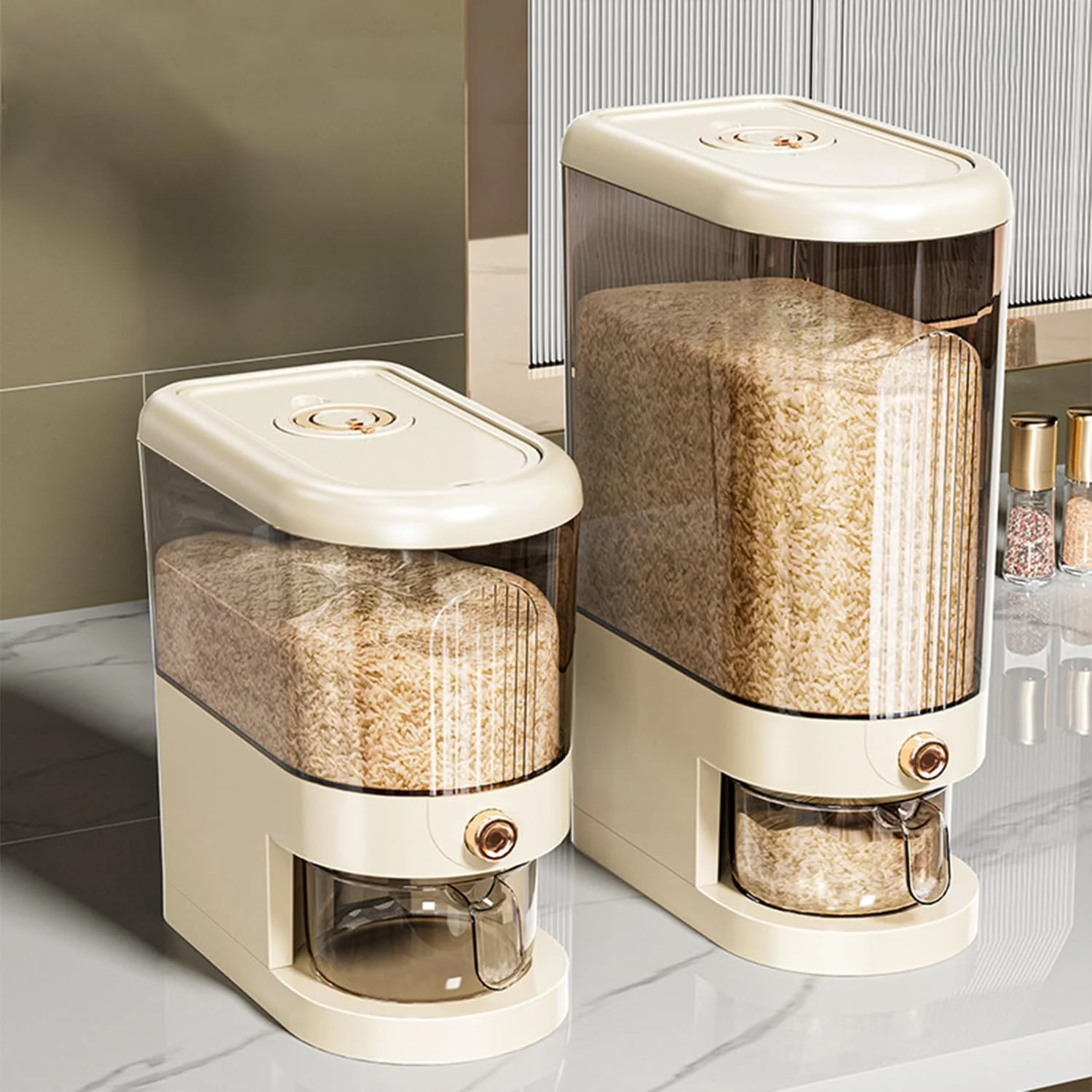 ظرف نگهداری برنج، شفاف، پلاستیکی، ظرف برنج (10 کیلوگرم) با درب، بدون BPA، ظرف پخش کننده مواد غذایی، ظرف نگهداری غلات، سطل برنج خانگی (مدل 1)