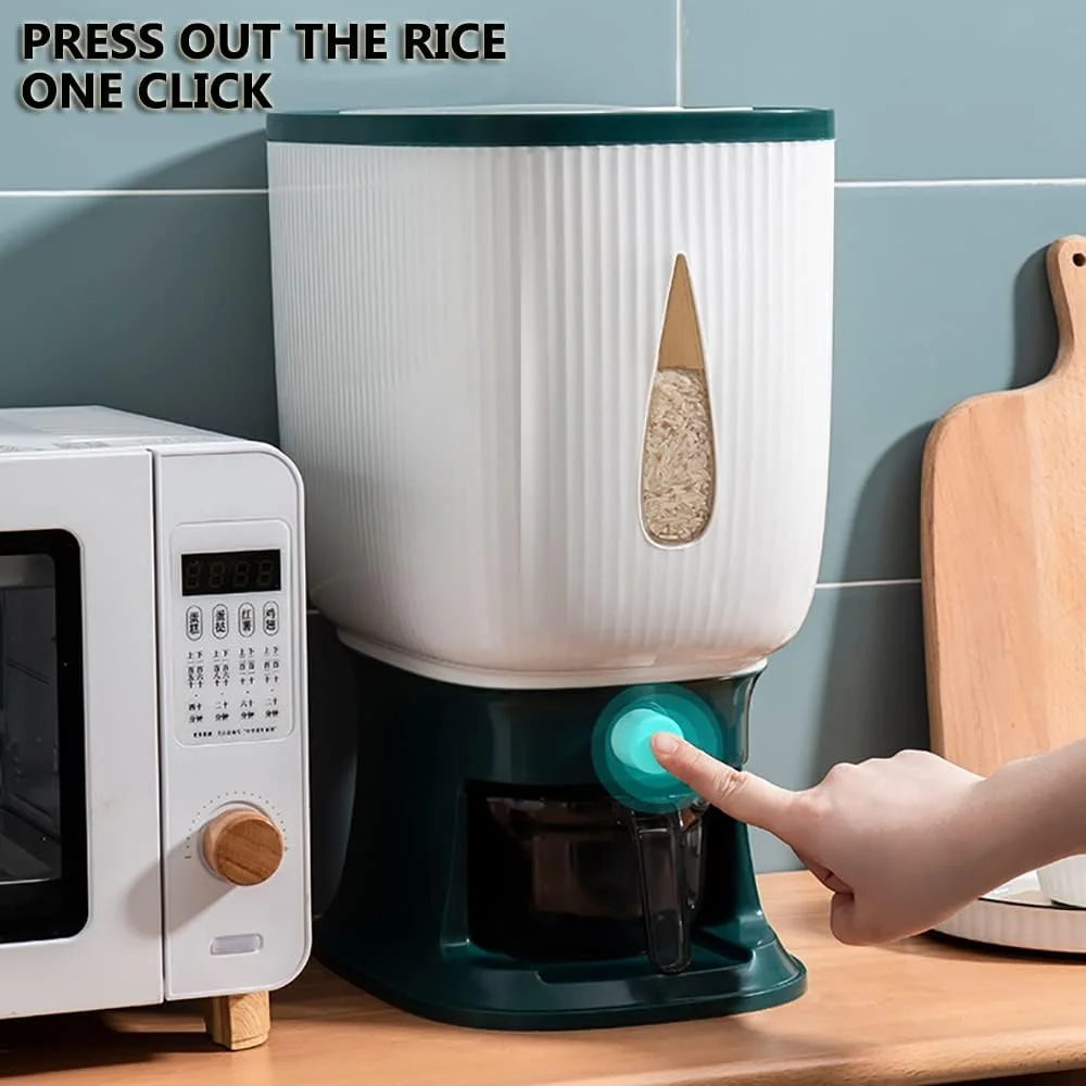 ظرف نگهداری برنج با پیمانه، مخزن نگهداری برنج، جعبه نگهداری برنج، ظرف بزرگ نگهداری مواد غذایی خشک، ظرف غلات، غذای آشپزخانه، ظرف نگهداری غلات، سطل نگهداری اتوماتیک برنج خانگی (سبز-A) ظرف نگهداری برنج با پیمانه، مخزن نگهداری برنج، جعبه نگهداری برنج، ظرف بزرگ نگهداری مواد غذایی خشک، ظرف غلات، غذای آشپزخانه، ظرف نگهداری غلات، سطل نگهداری اتوماتیک برنج خانگی (سبز-A)