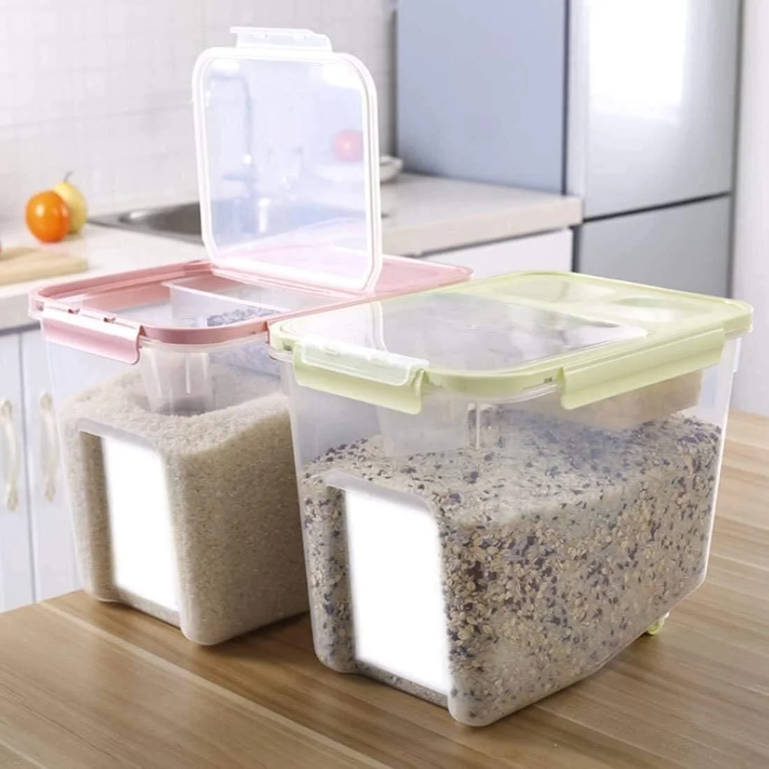 ظرف نگهداری مواد غذایی آشپزخانه با درب، ظروف نگهداری مواد غذایی، ظروف پلاستیکی درب دار برای نگهداری آرد، شکر، برنج (رنگ: سبز، سایز: متوسط) ظرف نگهداری مواد غذایی آشپزخانه با درب، ظروف نگهداری مواد غذایی، ظروف پلاستیکی درب دار برای نگهداری آرد، شکر، برنج (رنگ: سبز، سایز: متوسط)