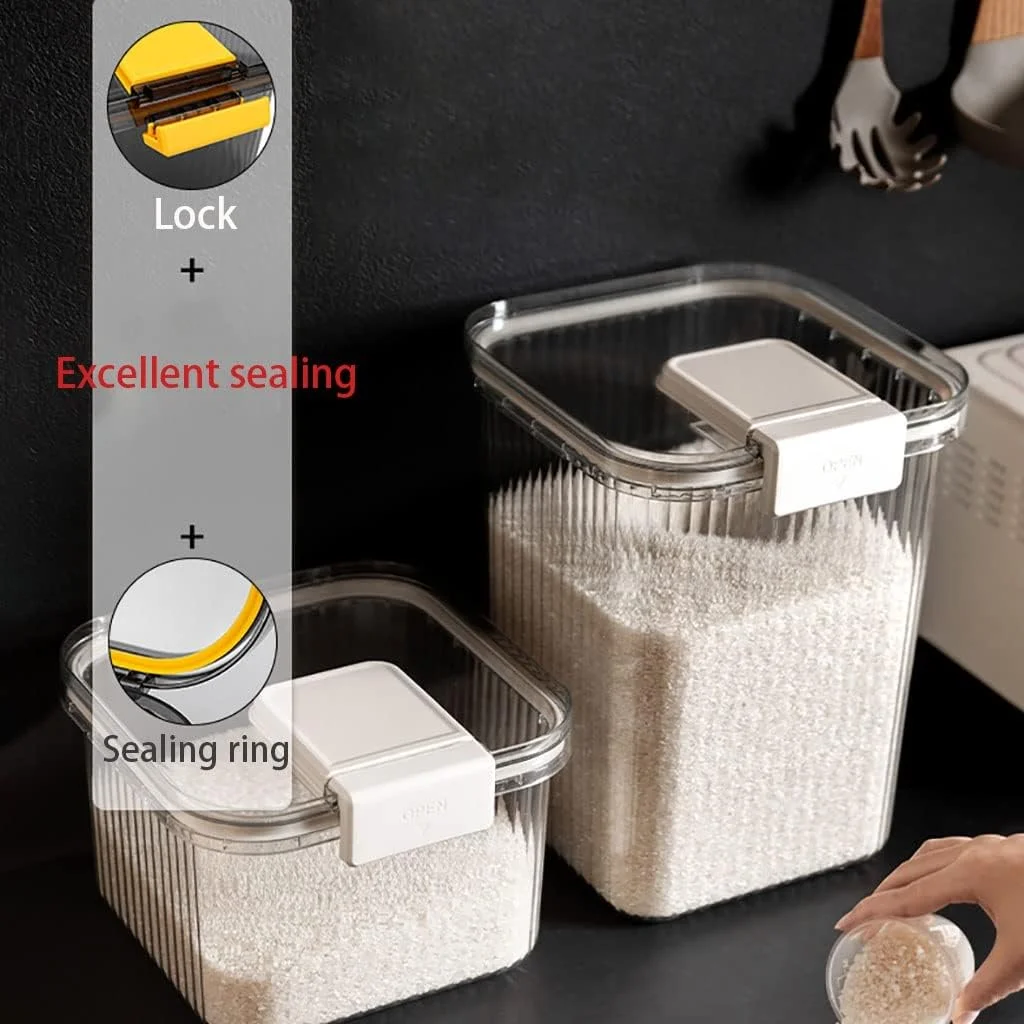 ظرف نگهداری برنج و مواد غذایی خشک فله، سطل برنج پلاستیکی با پیمانه اندازه گیری، جعبه نگهداری برنج، ظرف بزرگ و مهر و موم شده غلات (رنگ: سفید، سایز: S/25.8 * 24.2 * 17cm) ظرف نگهداری برنج و مواد غذایی خشک فله، سطل برنج پلاستیکی با پیمانه اندازه گیری، جعبه نگهداری برنج، ظرف بزرگ و مهر و موم شده غلات (رنگ: سفید، سایز: S/25.8 * 24.2 * 17cm)